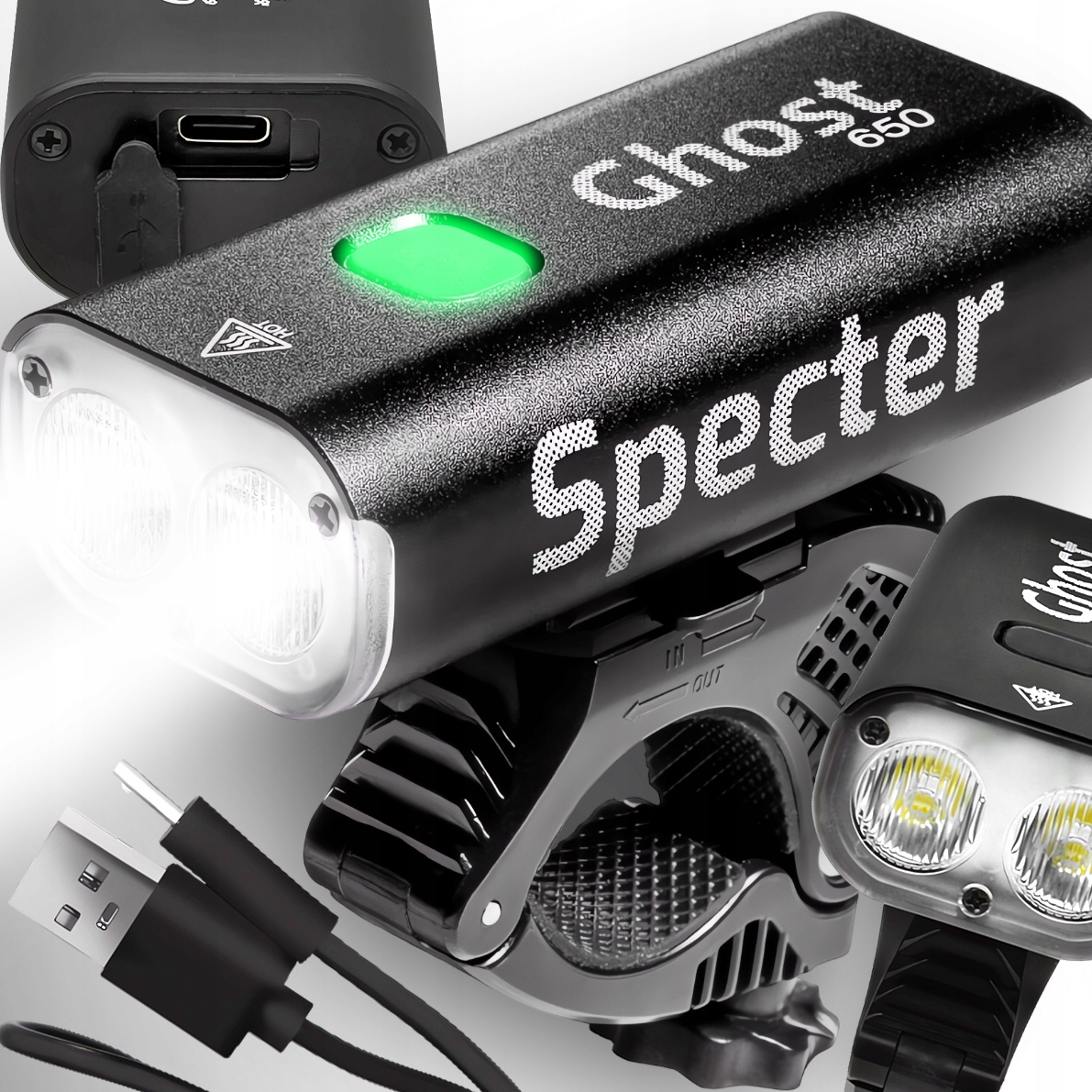 Výkonná Cyklistická lampa Specter Usb Led Ghost650 světlo na kolo svítilna