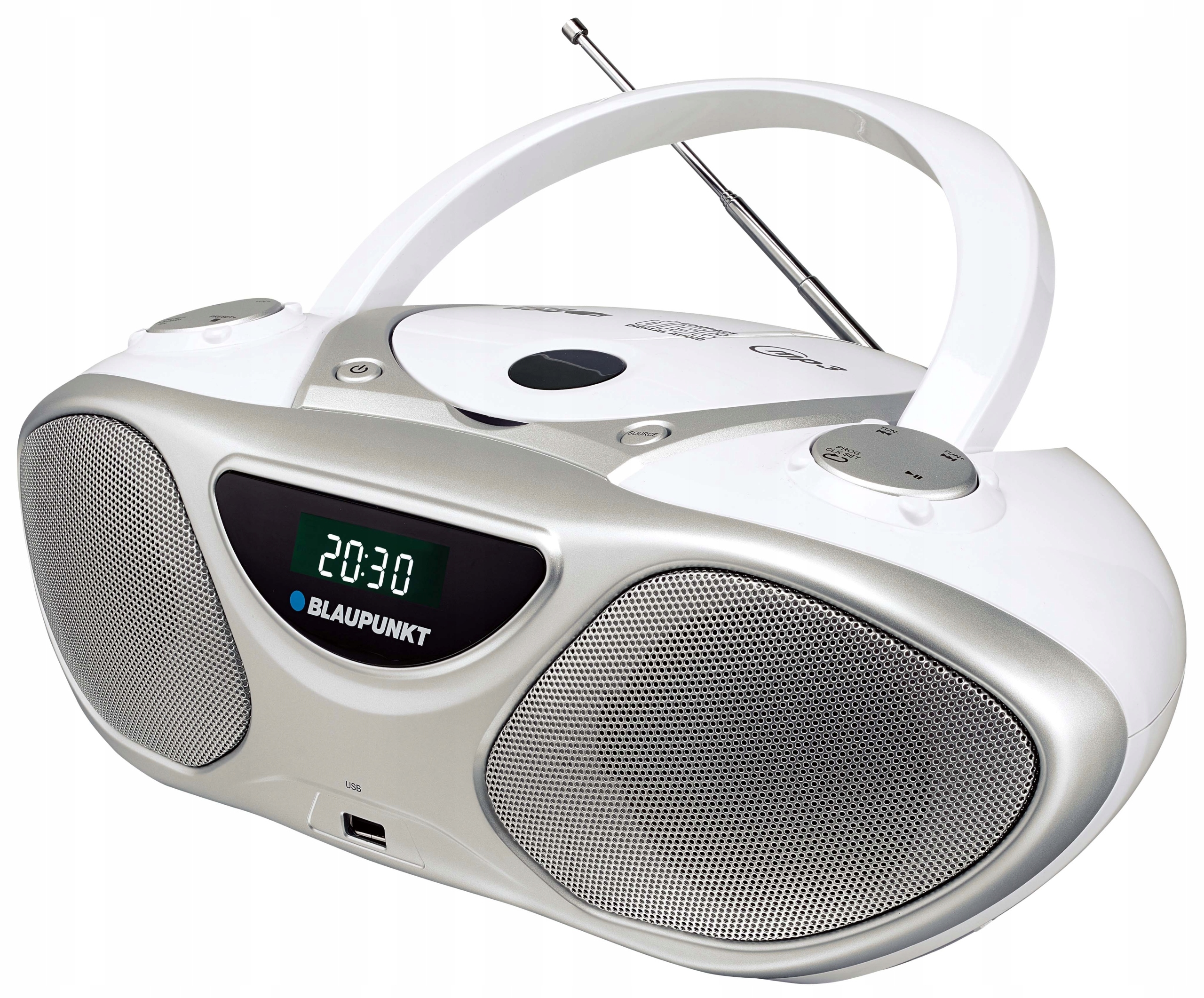 Radio Boombox Blaupunkt BB14WH CD MP3 USB zegar Zasilanie sieciowo-bateryjne
