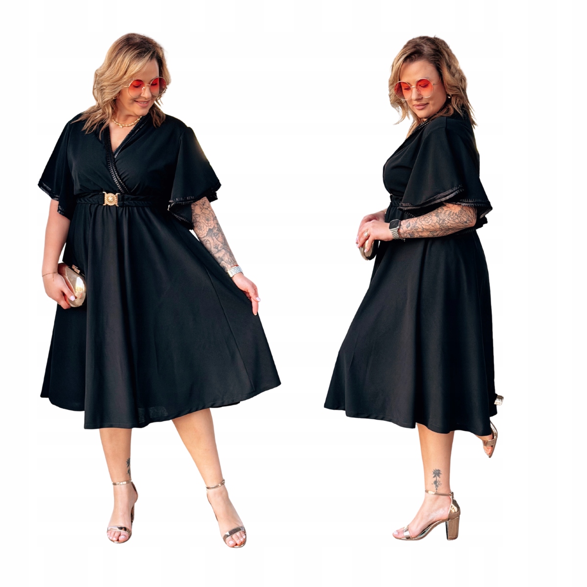 Sukienka Duże Rozmiary Plus Size Midi z Paskiem Damska Cavaricci Czarna