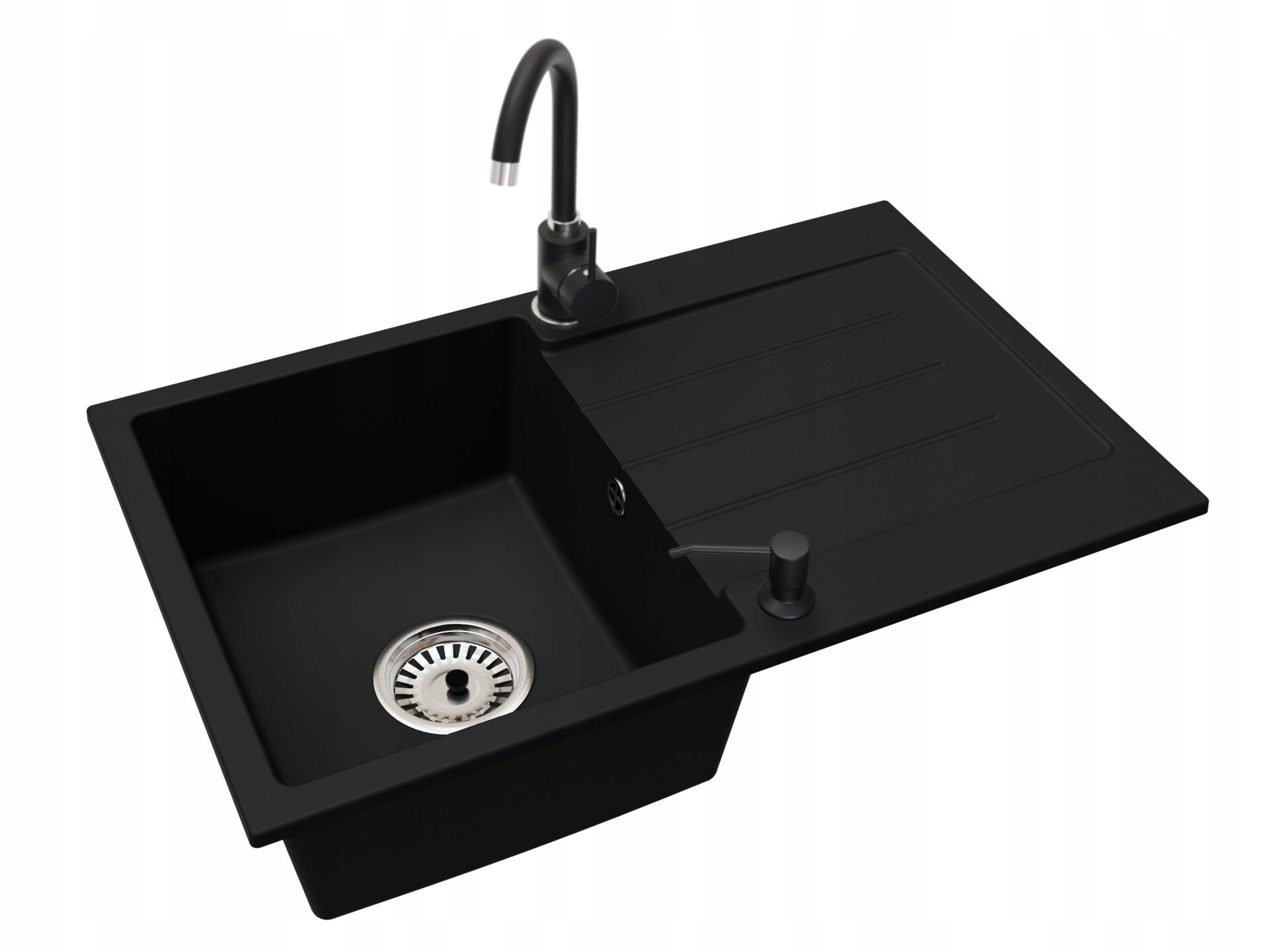 Kuchyňský dřez Jednokomorový Velký s odkapávačem Baterie Dávkovač