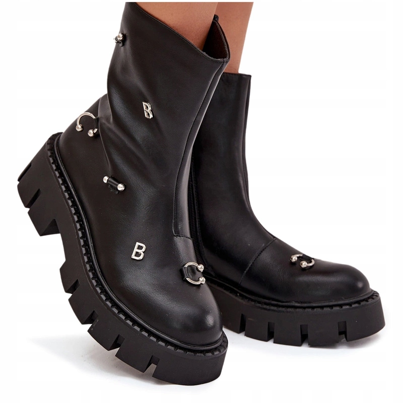 Dámské Kotníkové Boty Zateplené Na Zip S Ekokoženými Ozdobami, Černé 37