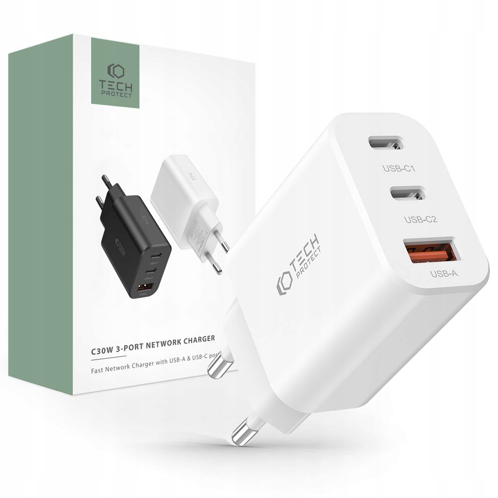 Ładowarka sieciowa 30W Tech-Protect PD USB-C USB-A