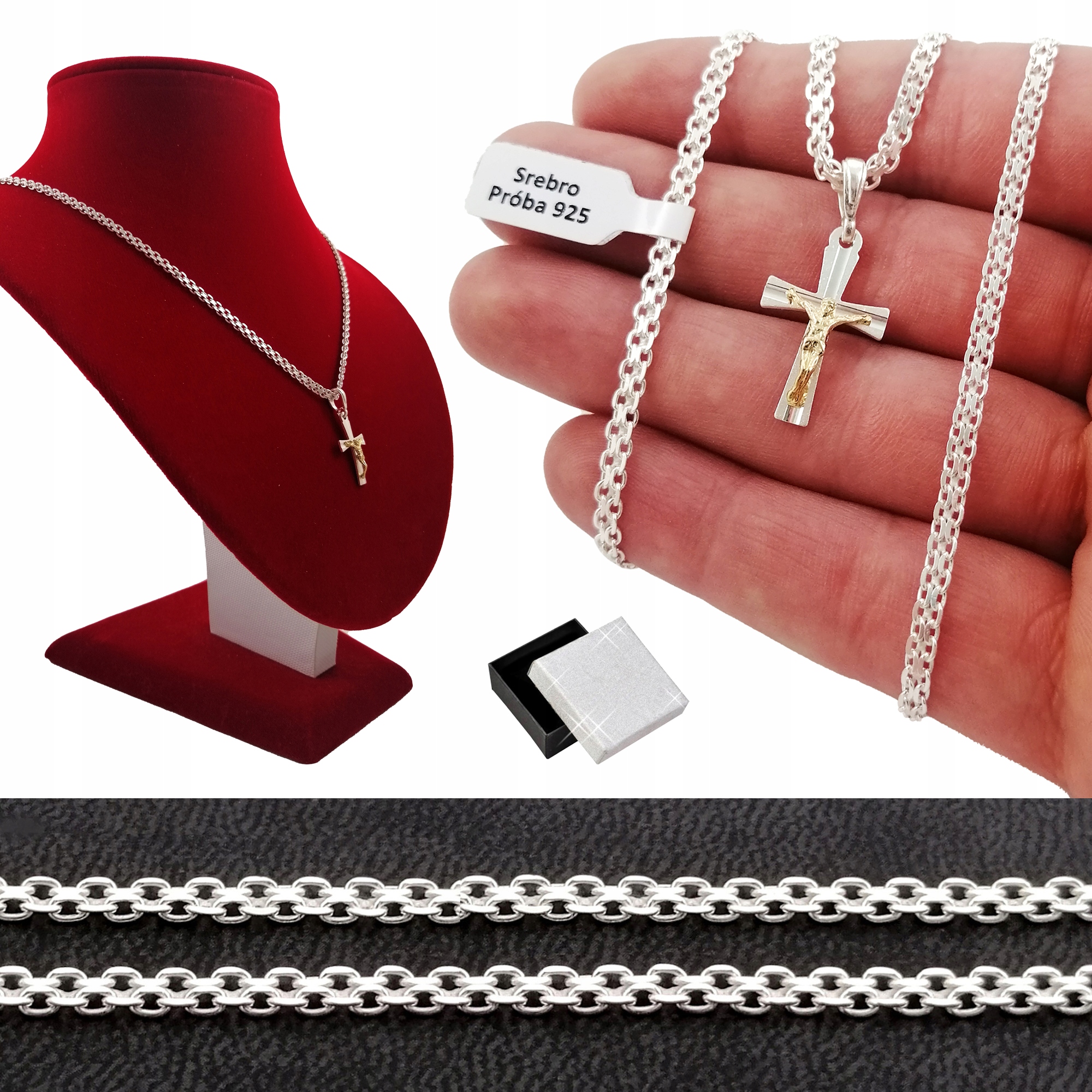 Dámské Šperky Stříbrná Třpytivý Náhrdelník Bismark 925 Pozlacený Křížek