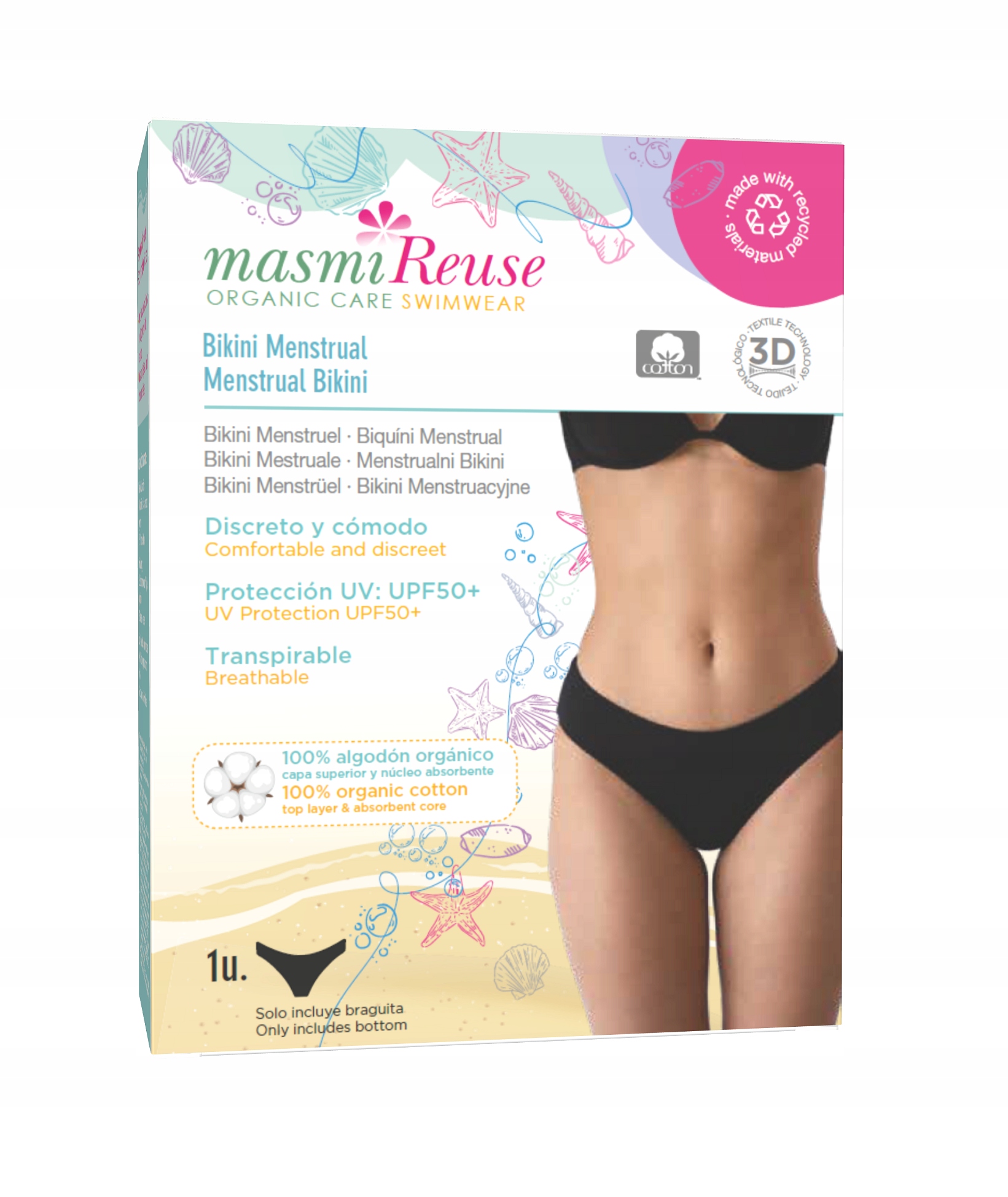 Masmi, Reuse, menstruacyjne bikini kąpielowe Upf 50+, odporne, S