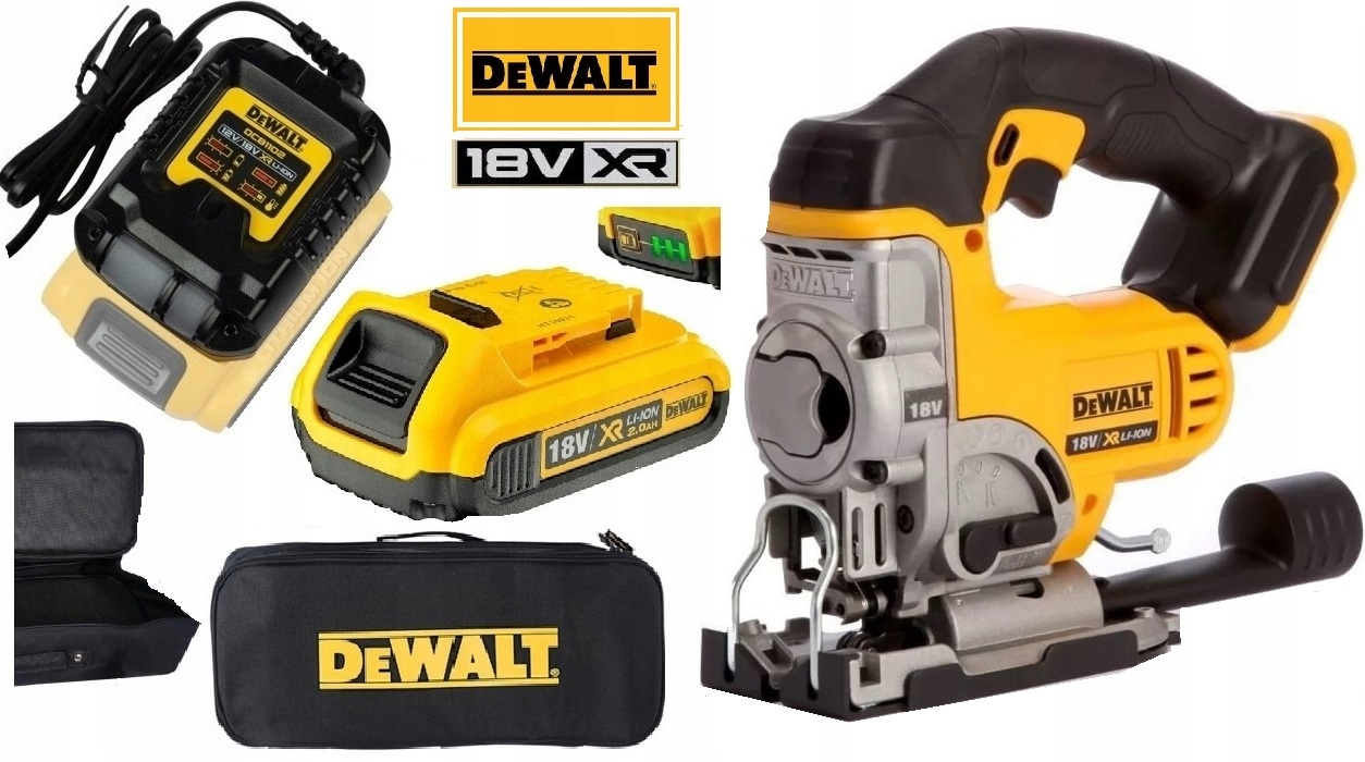 Dewalt Wyrzynarka Dcs 400W Xr 18V Bateria 2Ah 2.0Ah Ładowarka Torba Zestaw