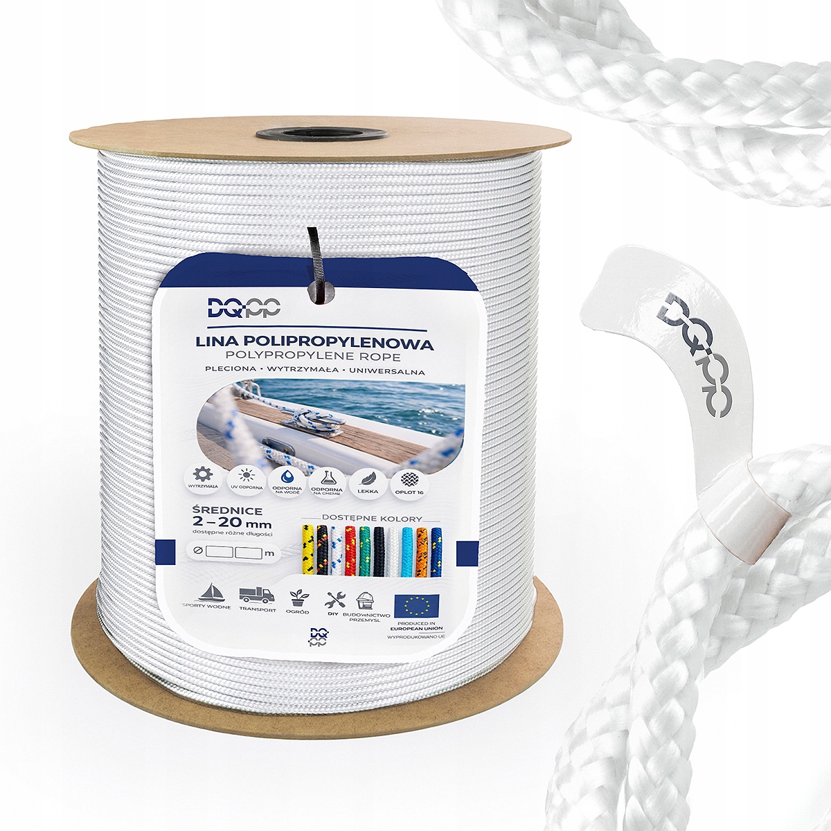 Polypropylenové lano 2 mm Univerzální pletená šňůra Bílá Pp Hladká 600 m