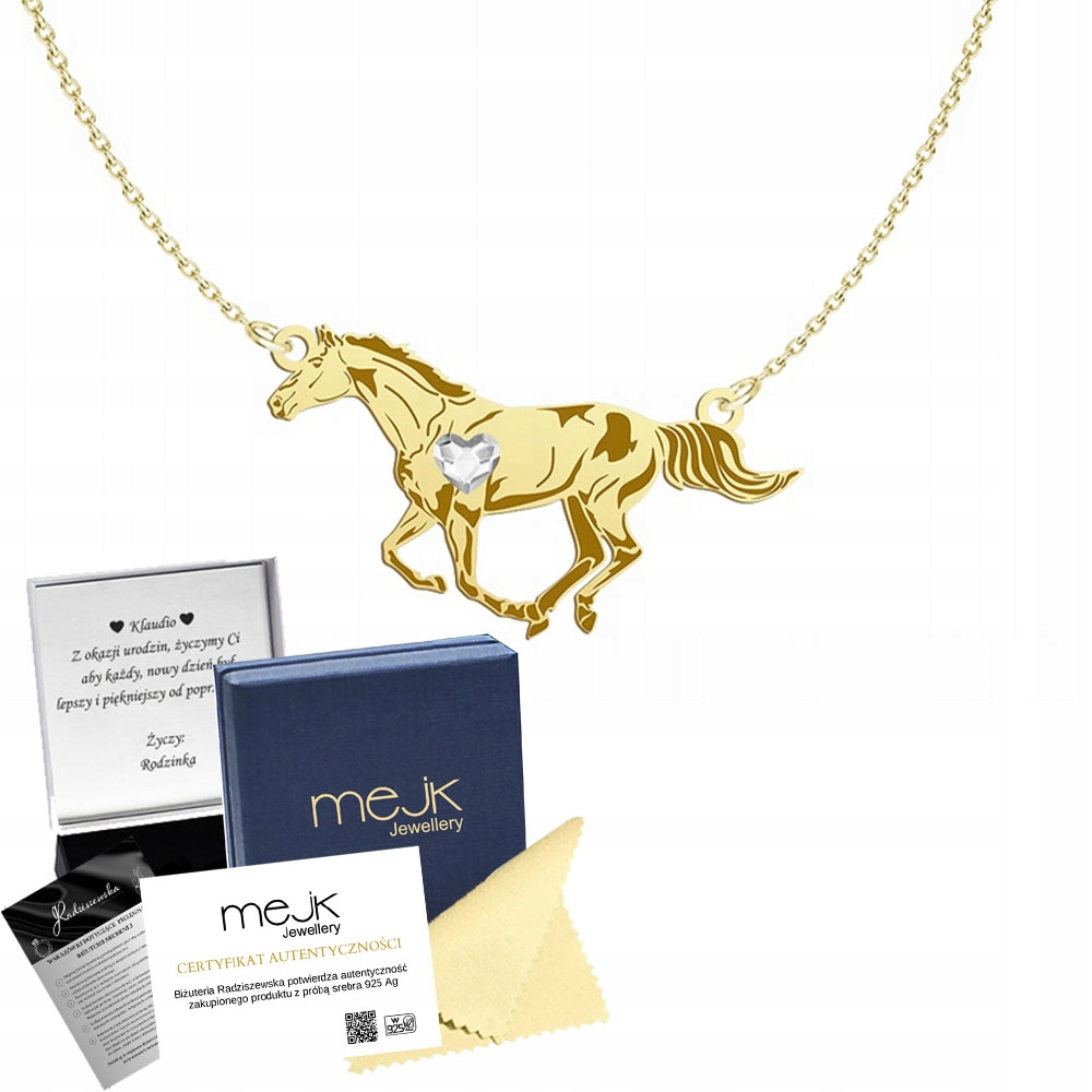 Zlatý náhrdelník s koněm Anglický plnokrevník ze stříbra 925 Dárek Šperk Gravírování