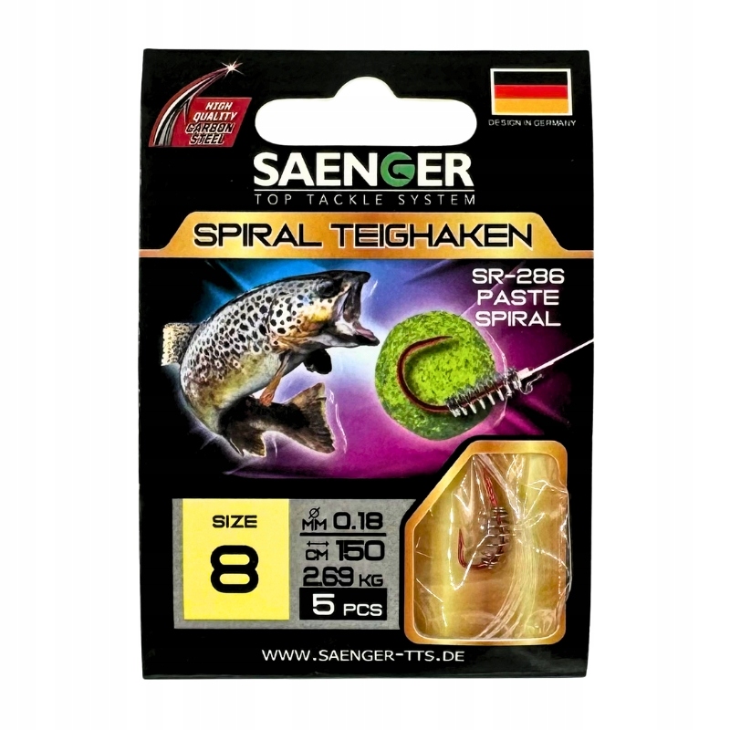 Saenger Przypony wiązane ze Spiralą 150cm 0.18mm rozm. 8