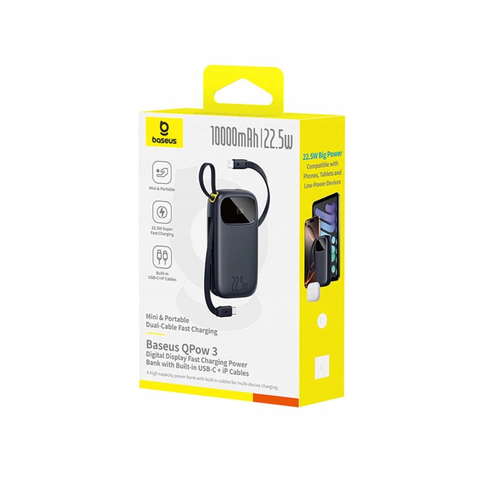 Baseus Qpow3 power bank z wyświetlaczem 22.5W 10000mAh kosmiczna czerń