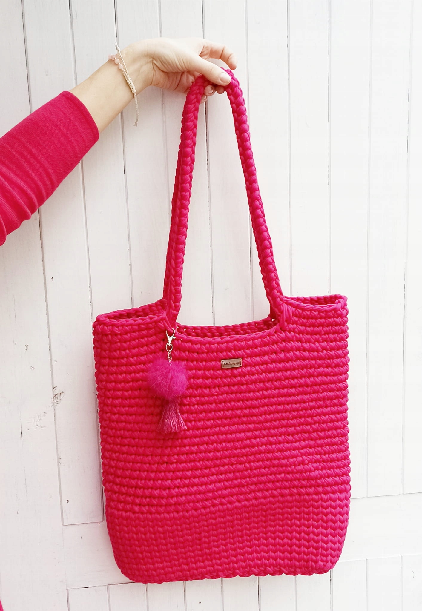 Kabelka shoperka handmade fuchsie s klíčenkou