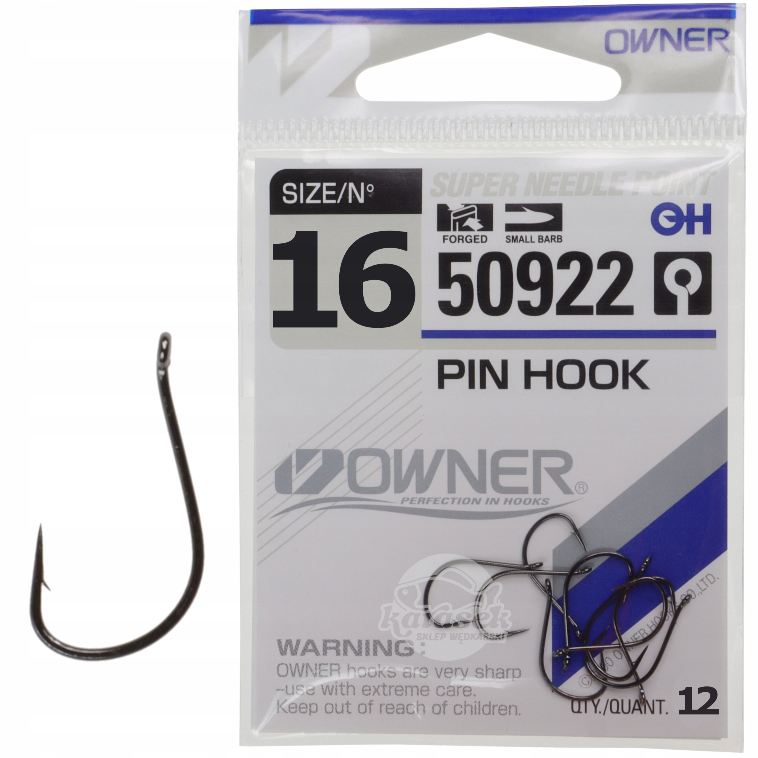 Haczyki Owner Pin Hook nr 16 Black Nickel z oczkiem 12 sztuk