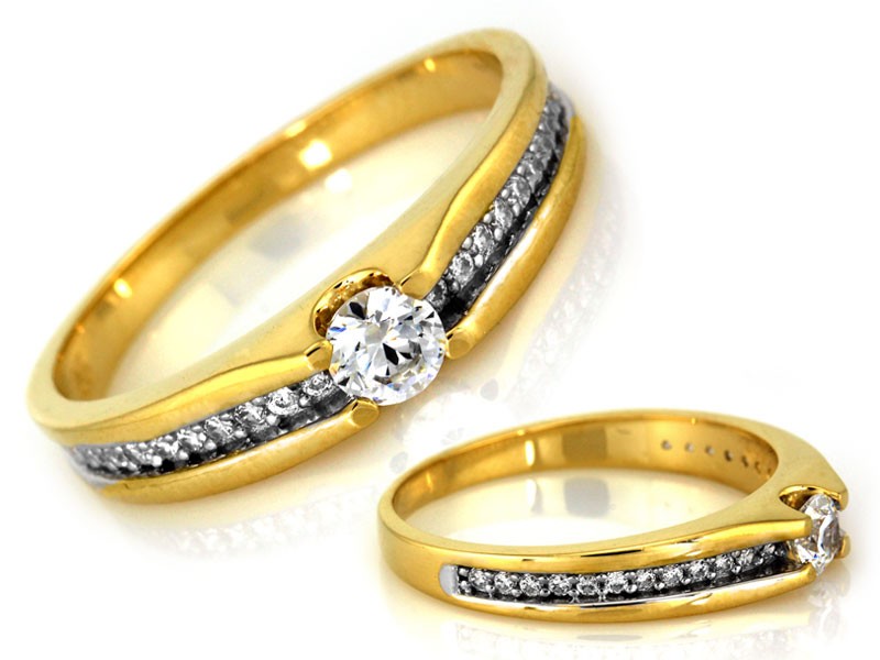 Prstýnek 585 zlatý se zirkony dvoubarevný, zlato žluté a bílé r16