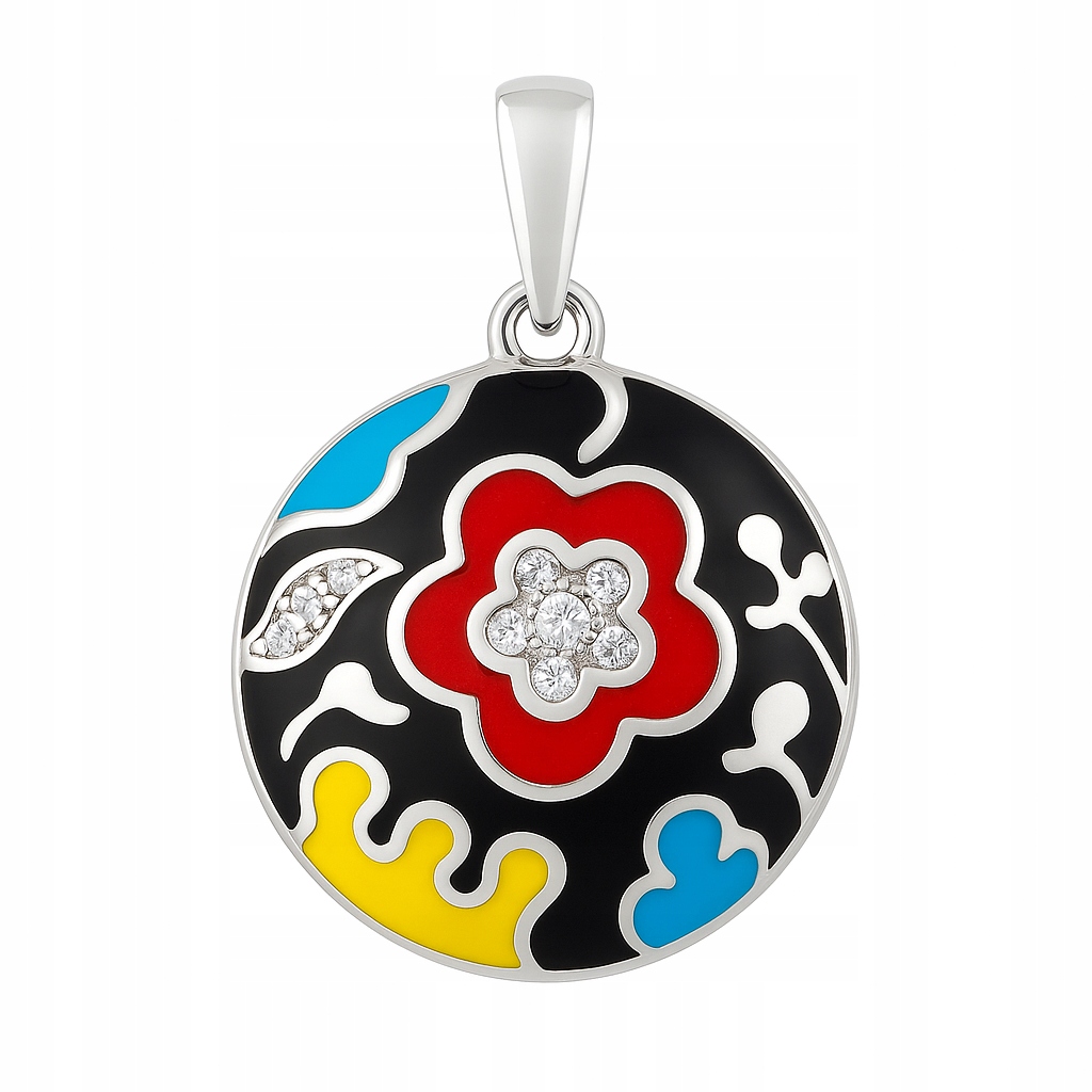 Barevný přívěsek ze stříbra se smaltem a zirkony, Stříbro 925
