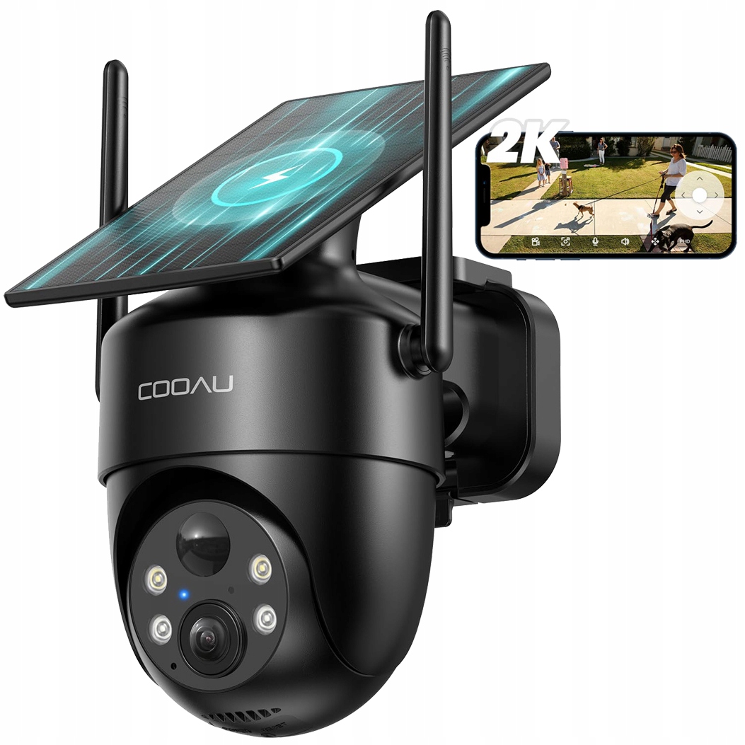 Venkovní Solární Kamera 2K Wifi Bezdrátová Otočná O 360° Černá
