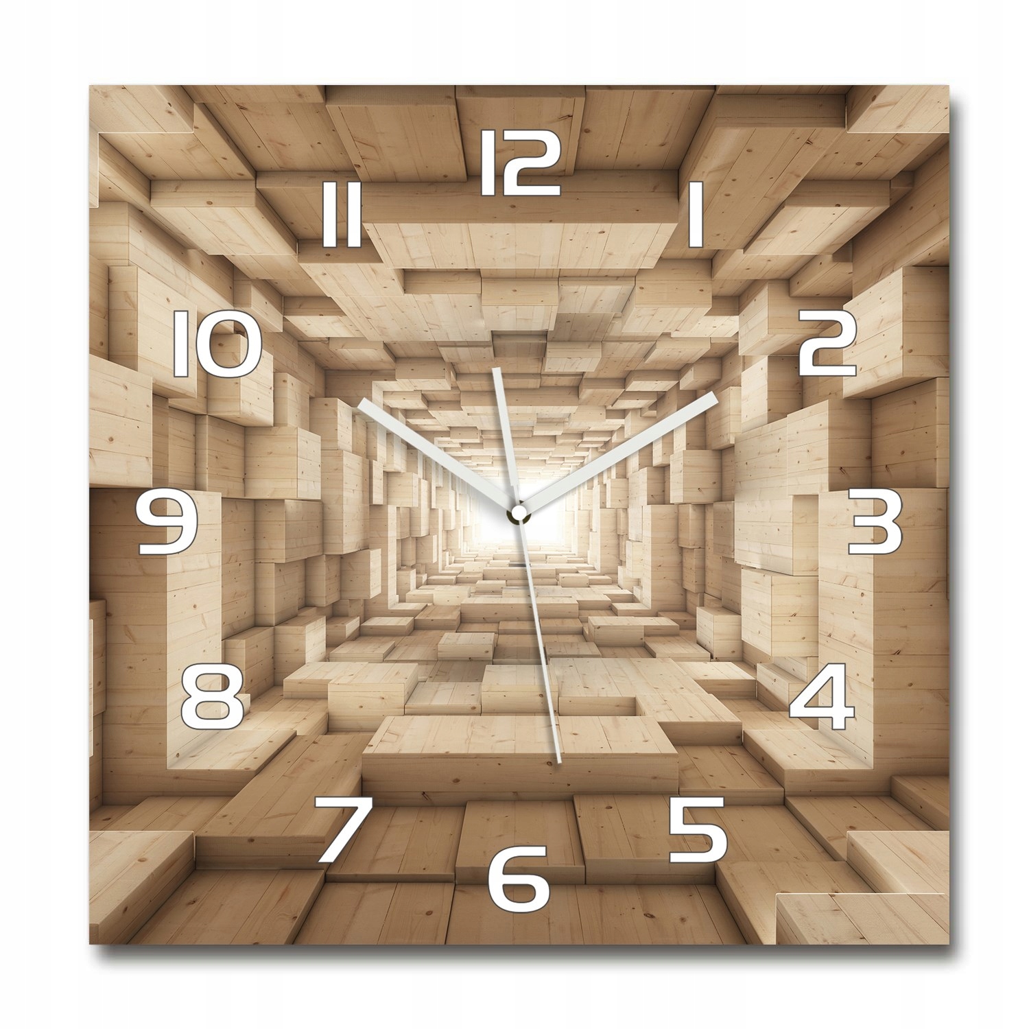 Sklenený veľký závesný hodinový tunel Drevený 60x60 cm