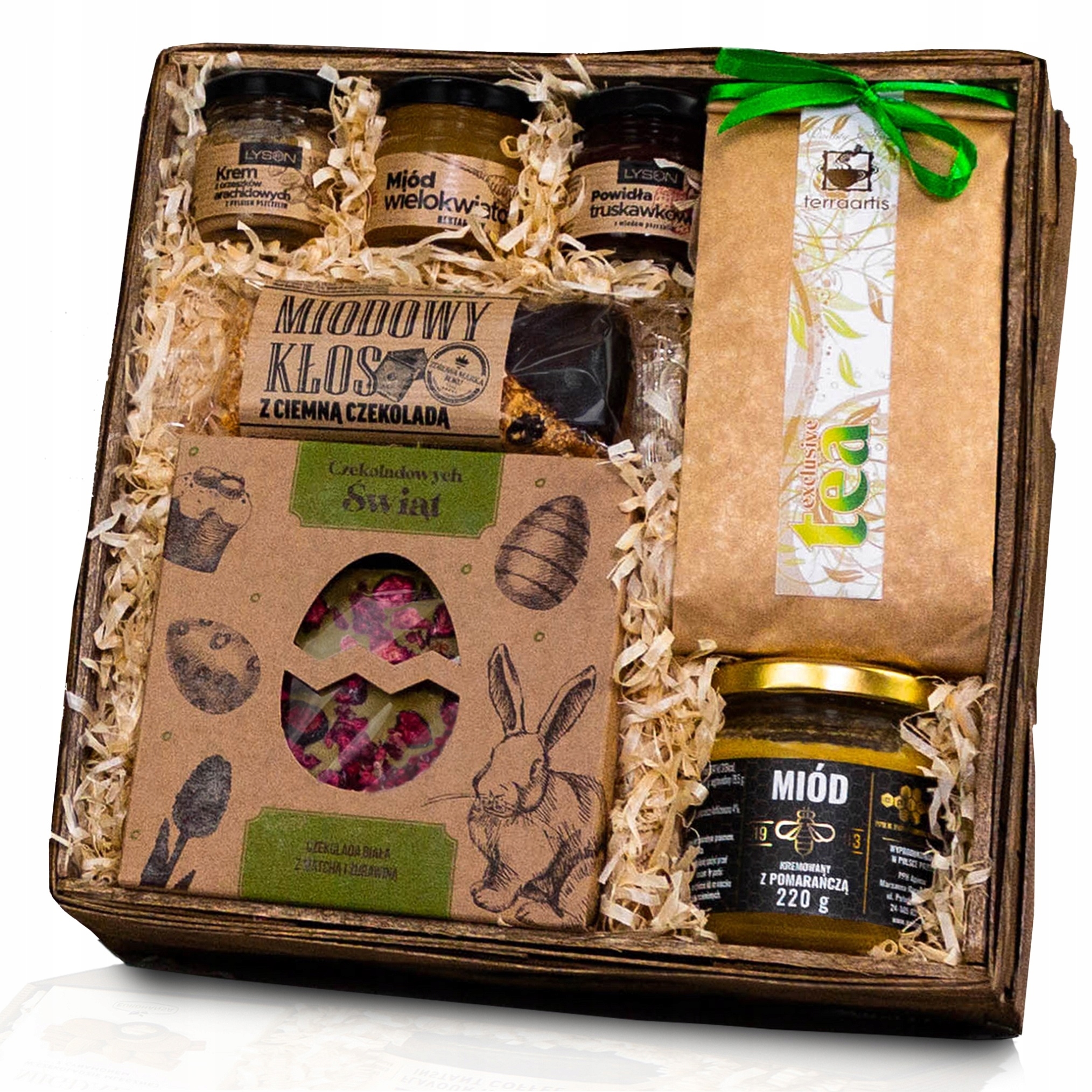 Levně Dárkový Košík Na Velikonoce hotový Dárek čaj zavařeniny sladkosti med