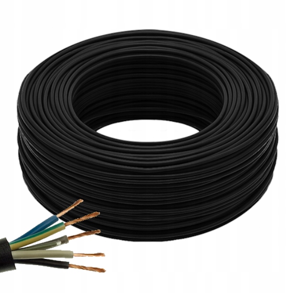 Przewód Czarny Owy 5x1 MM2 H05VV-F 300/500V Elpar Krążek 100M Linka Czarny