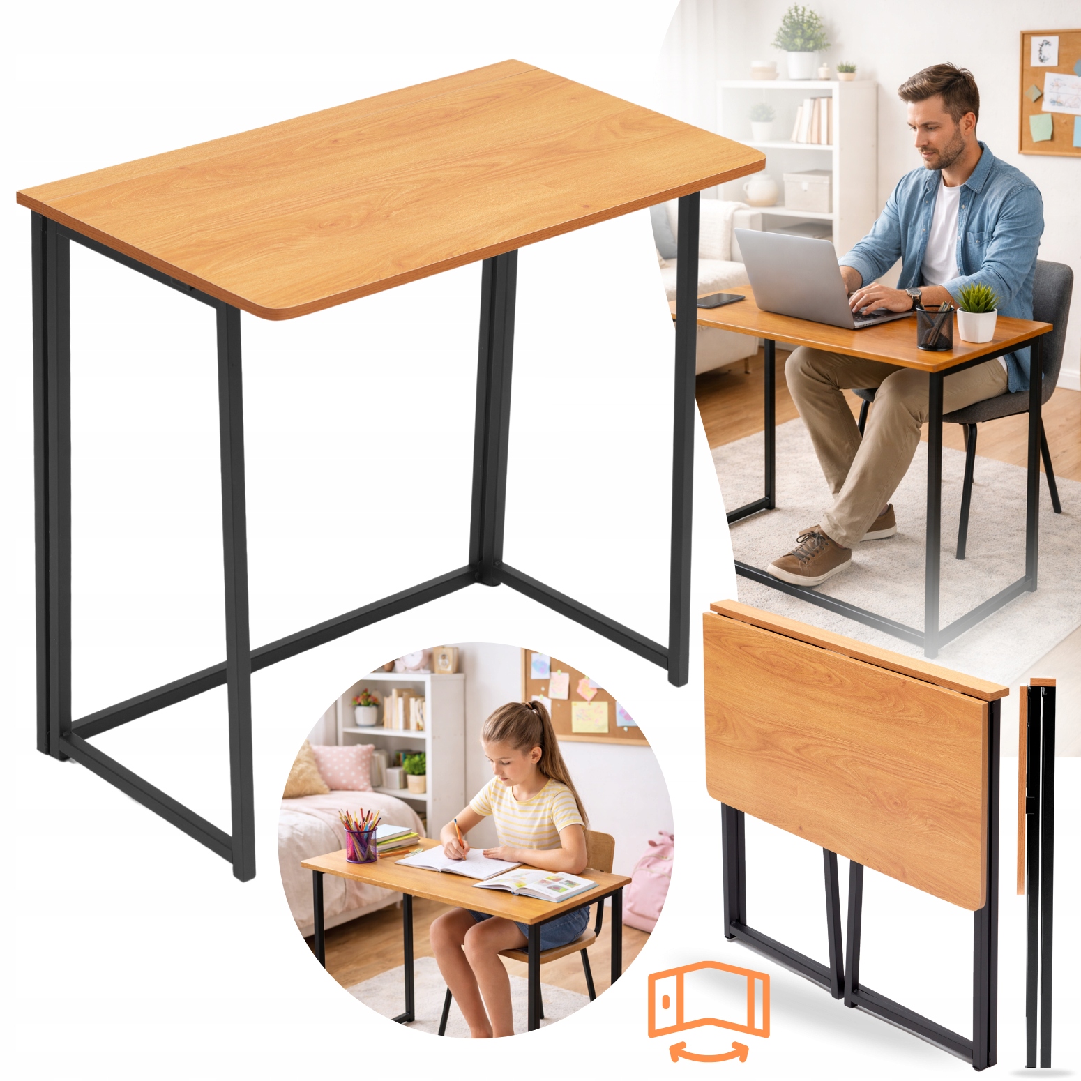 Rozkładane Biurko Miodowy Dąb Czarne Toaletka jak Drewno Kompu* Home Office