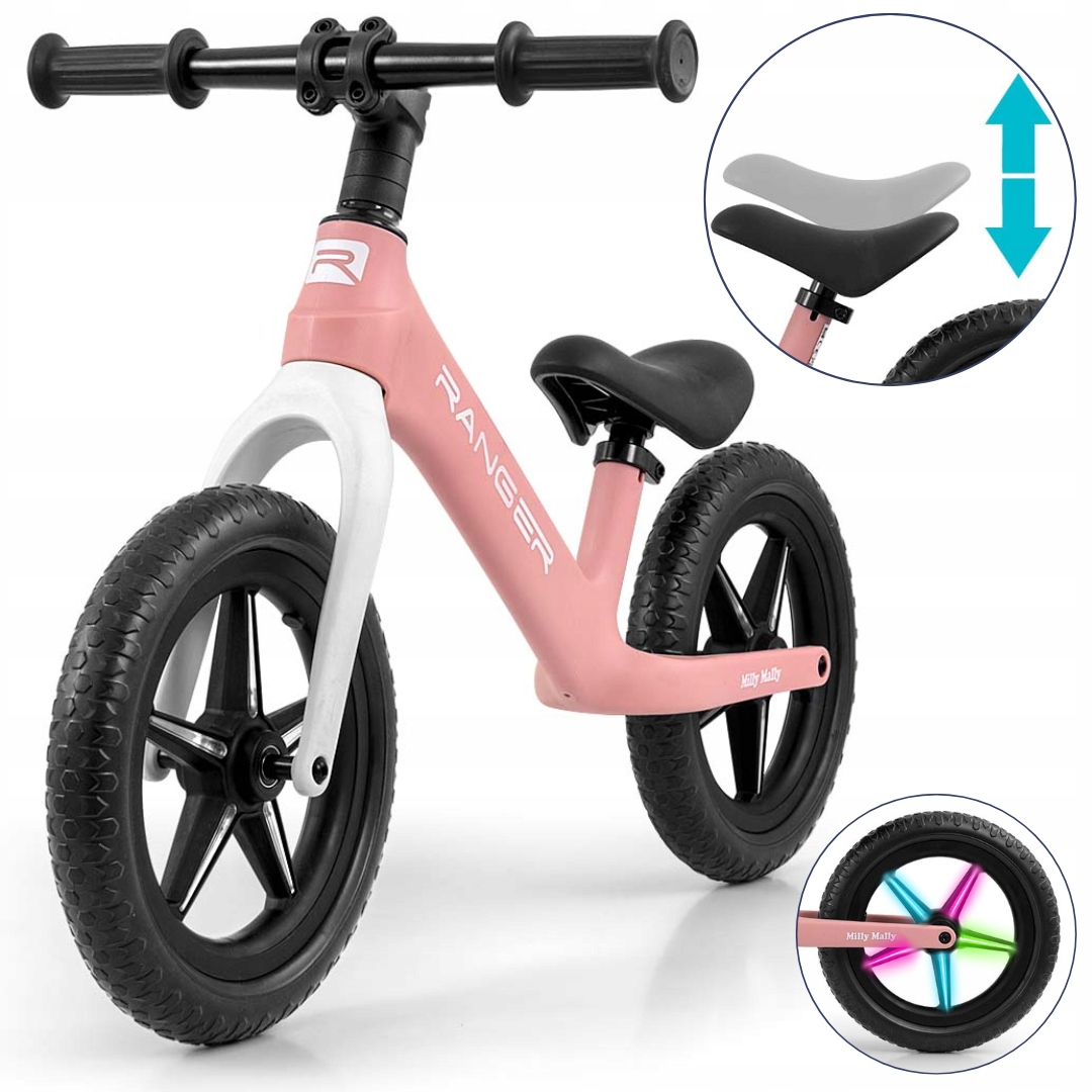 Rowerek Biegowy dla dziecka koła Eva 12" Ranger Flash różowy Milly Mally