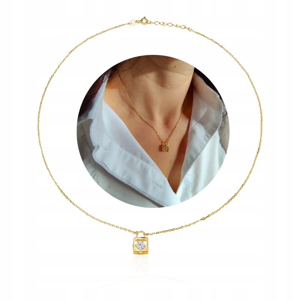 Stříbrný Řetízek Pozlacený Visacím Zámkem 925 S Zirkonem 45 CM Pro Každou Příležitost