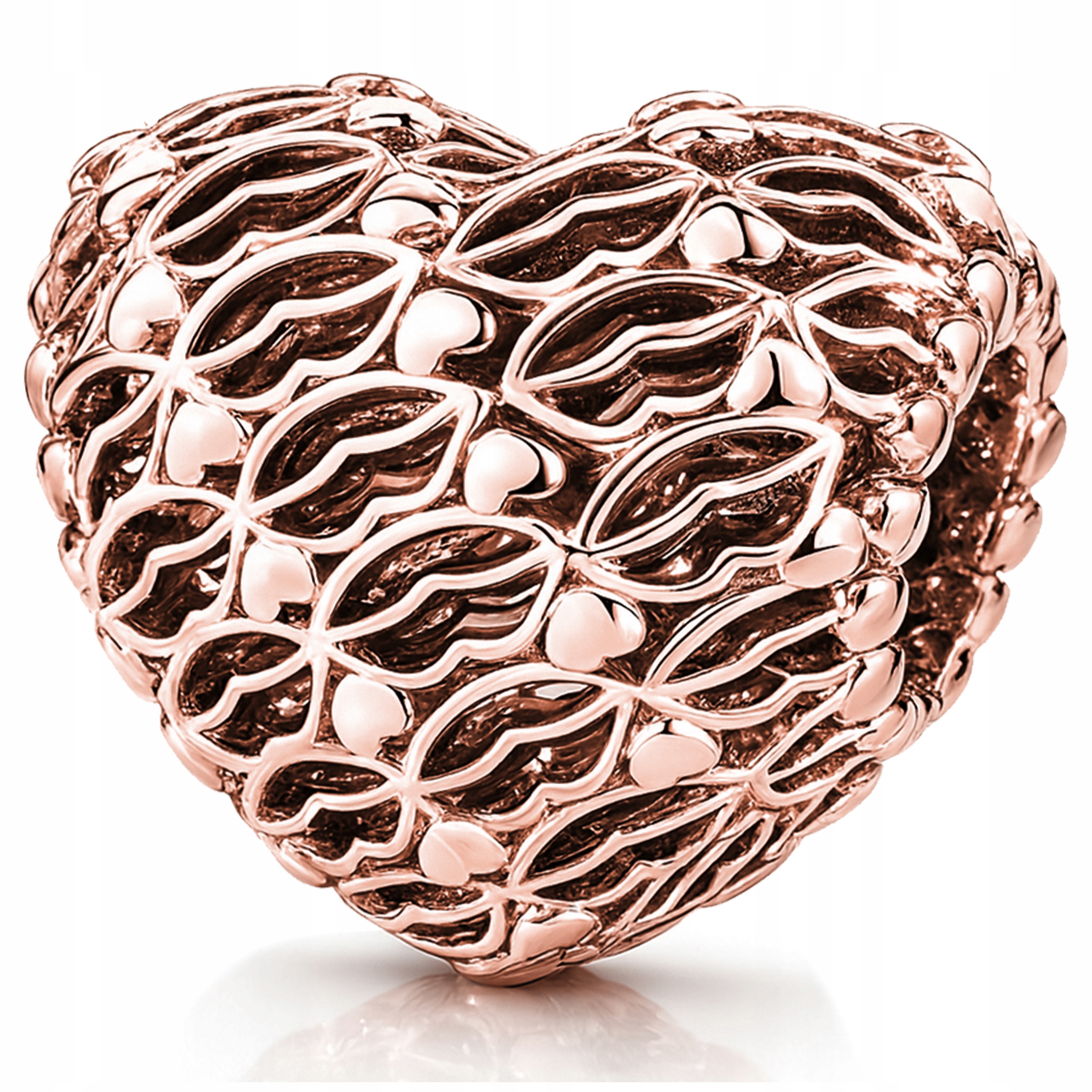 Charms Růžové Srdíčko Pusa Pozlacené 750 18K Prolamované Srdíčka Stříbro 925