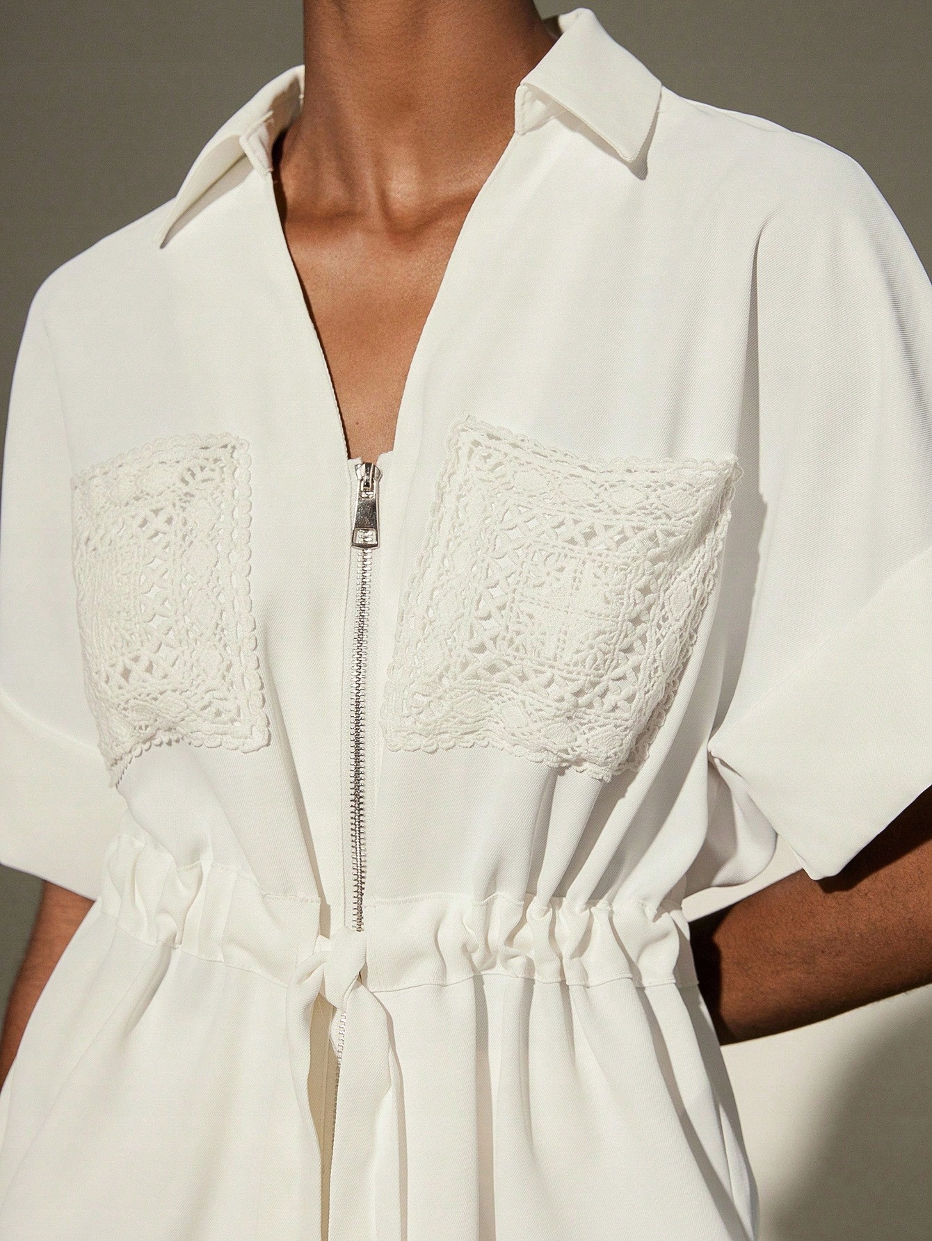 Dámský Volný Bílý Komplet S Krajkou, Stylový Na Léto, Casual Shein, Velikost 38