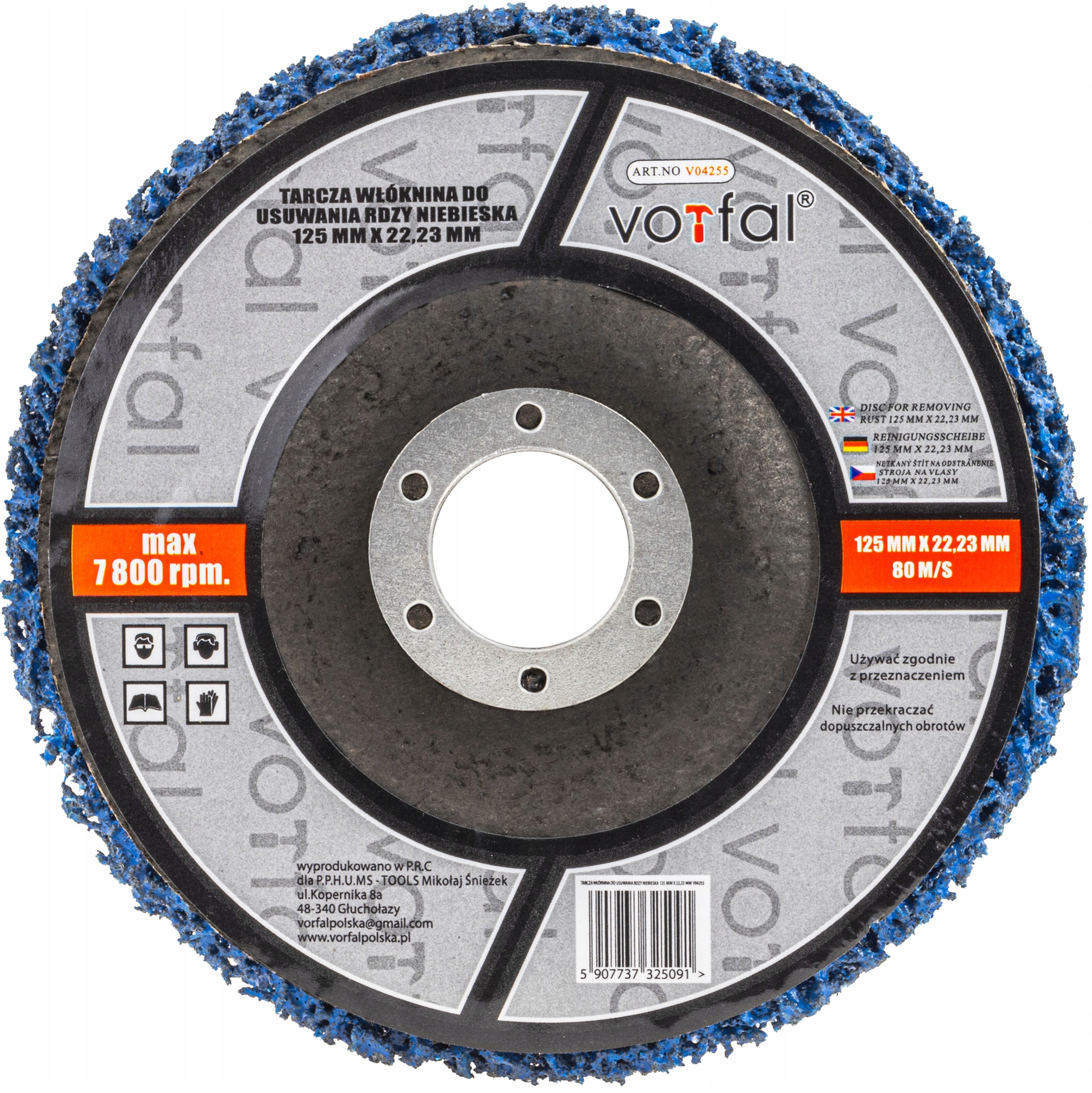 TARCZA WŁÓKNINA DO USUWANIA RDZY WŁOSY MURZYNA 125 X 22,2 MM Marka Vorfal