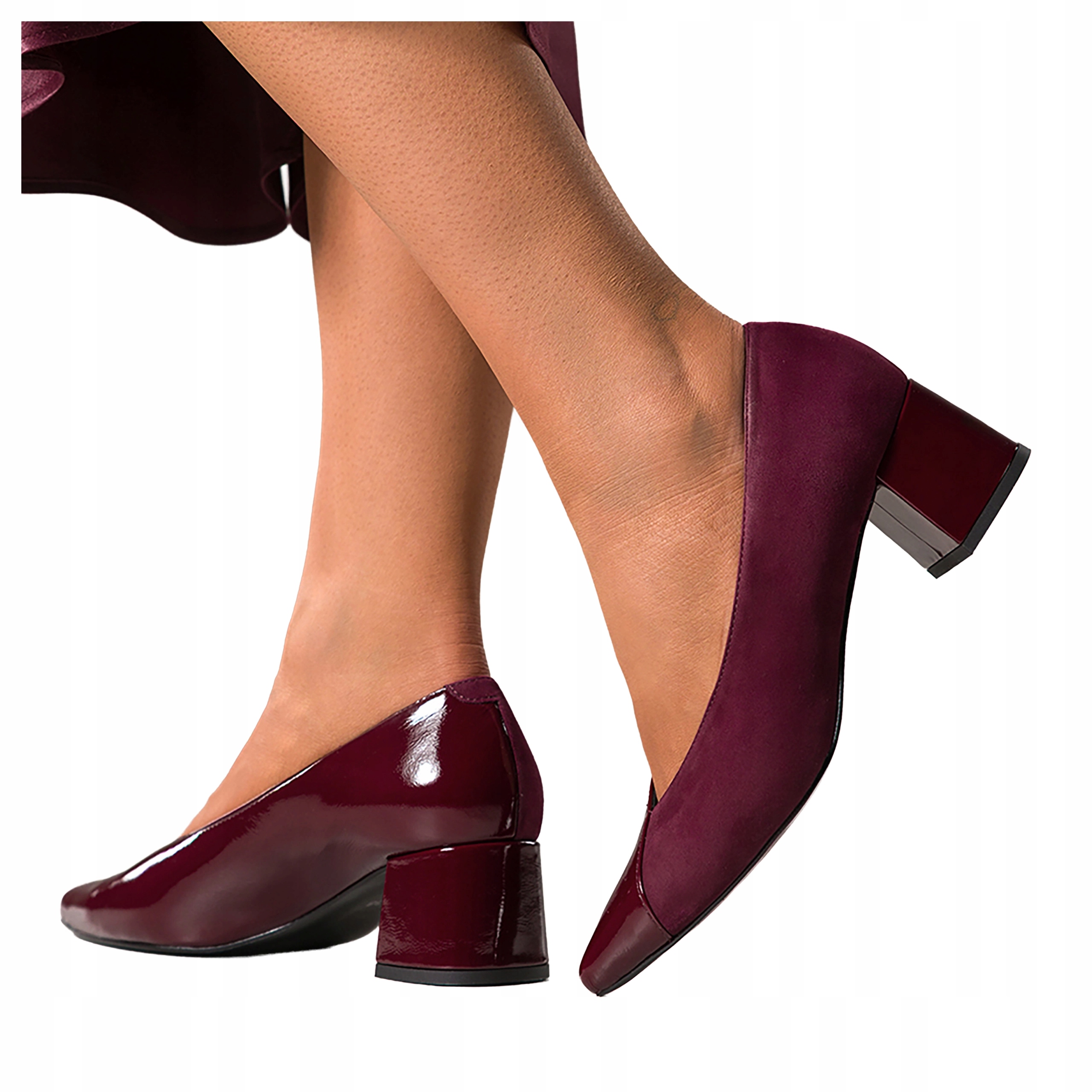 Bordové Lodičky Dámské Pohodlné Široký podpatek Módní Kožené Polské vel. 41