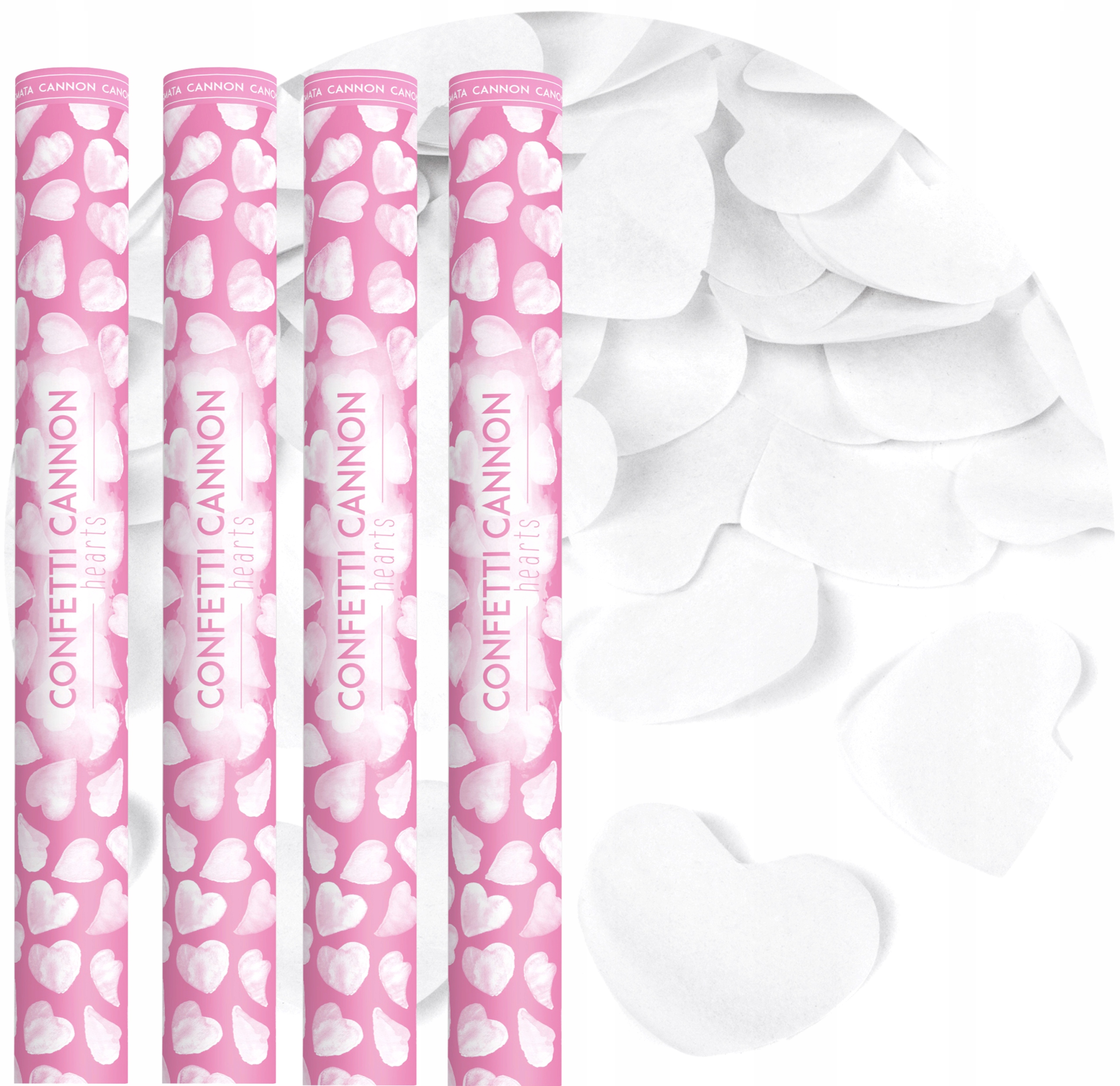 TUBA STRZELAJĄCA BIBUŁOWE BIAŁE SERCA 60CM ŚLUB WESELE-4 SZTUKI-3160