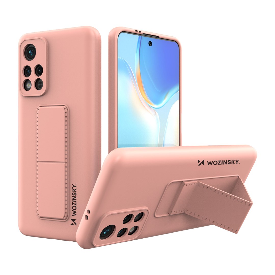 Silikonowe etui z podstawką etui Xiaomi Poco M4 Pro 5G Kickstand Case różow