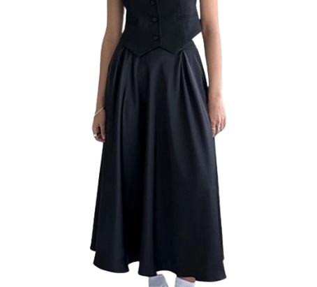 MD dlouhá saténová sukně maxi Černá XL