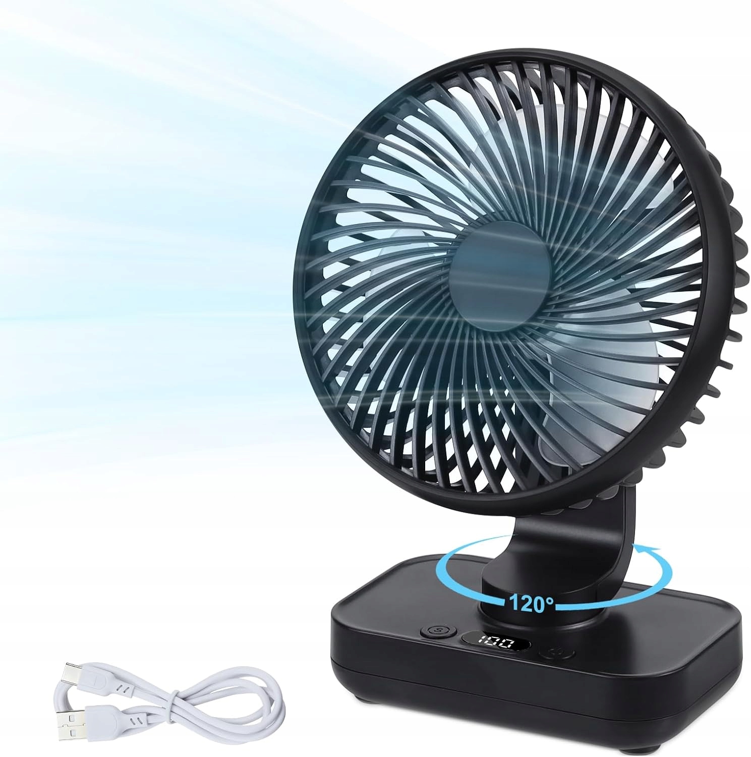 Mini Usb ventilátor 4000 mAh tichý, 4 rychlostní stupně, oscilace 120°, přenosný