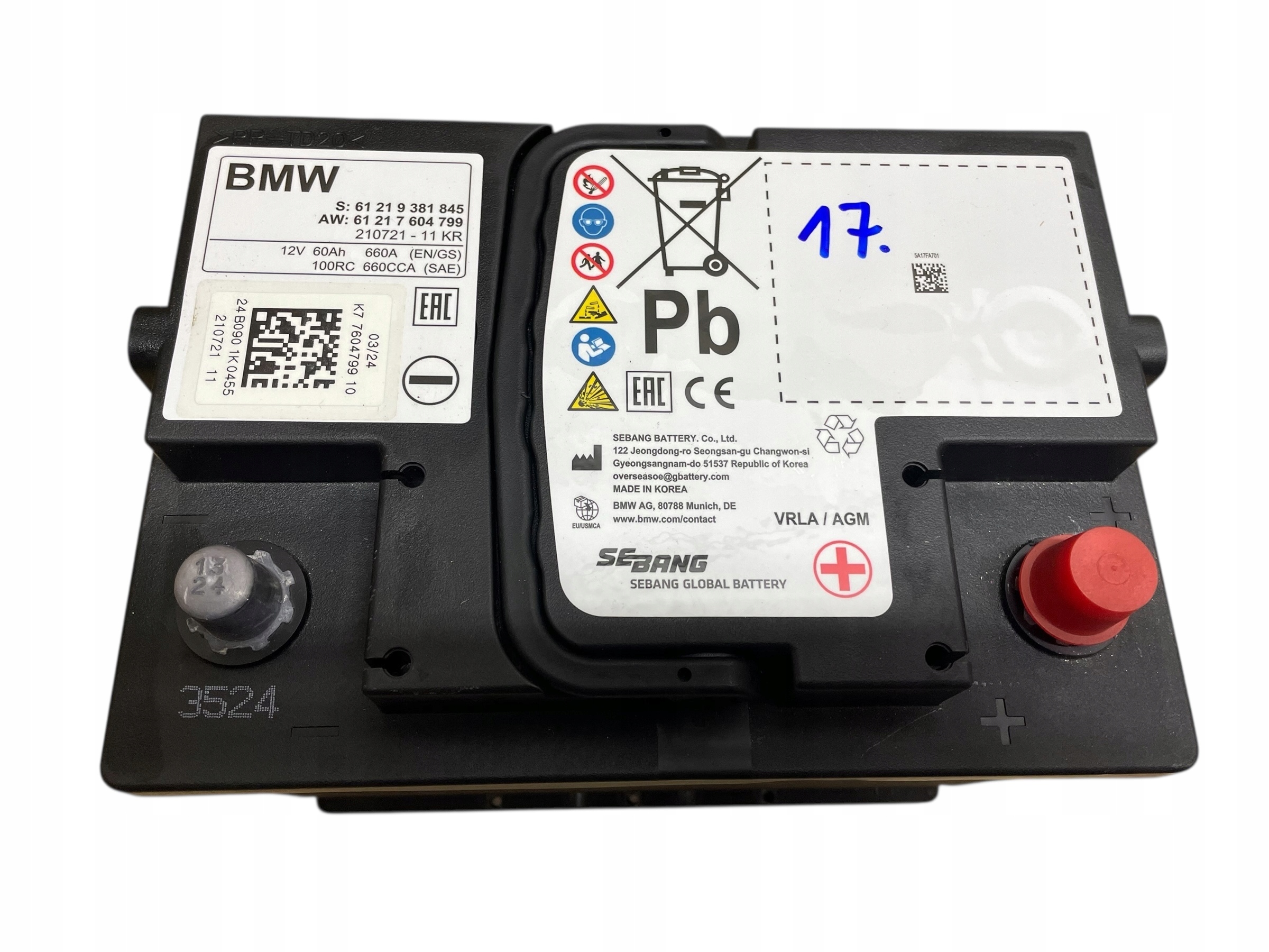 AKUMULATOR AGM START-STOP 12V 60AH 660AH BMW 2024R Original