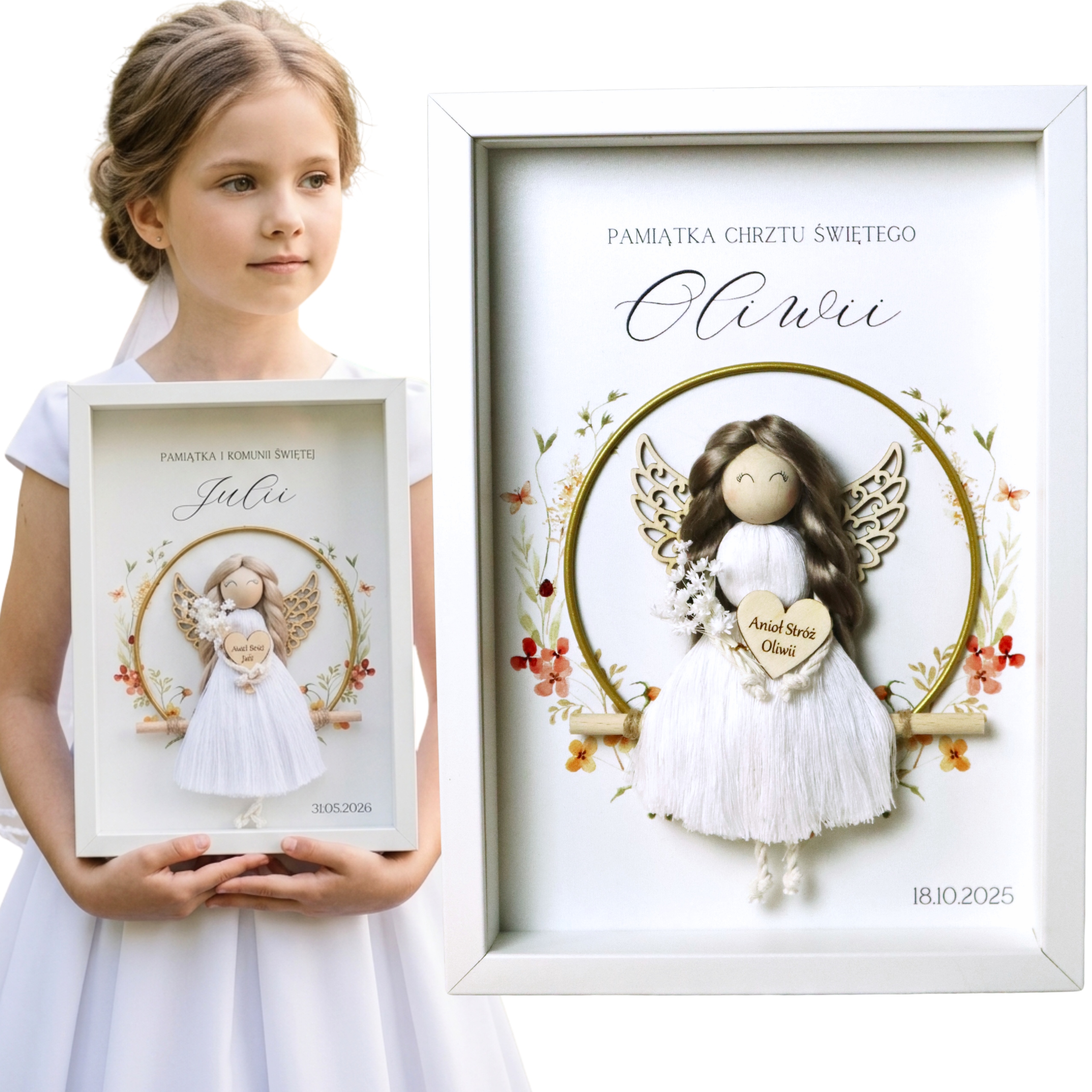 PREZENT NA KOMUNIĘ CHRZEST ŚWIĘTY PAMIĄTKA I KOMUNII ANIOŁ STRÓŻ W RAMCE 3D