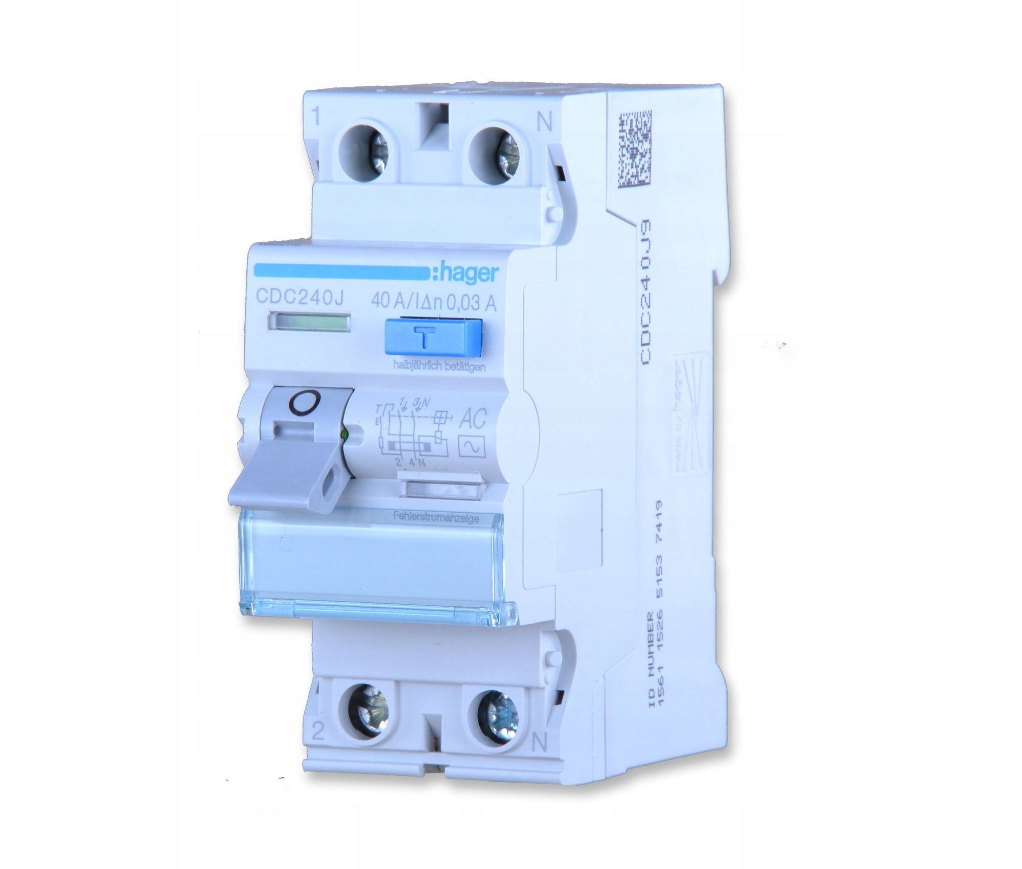 CDC240J Diferenciální proudový spínač Diferenciál 2P 40A 30mA 6kA Typ Ac Hager