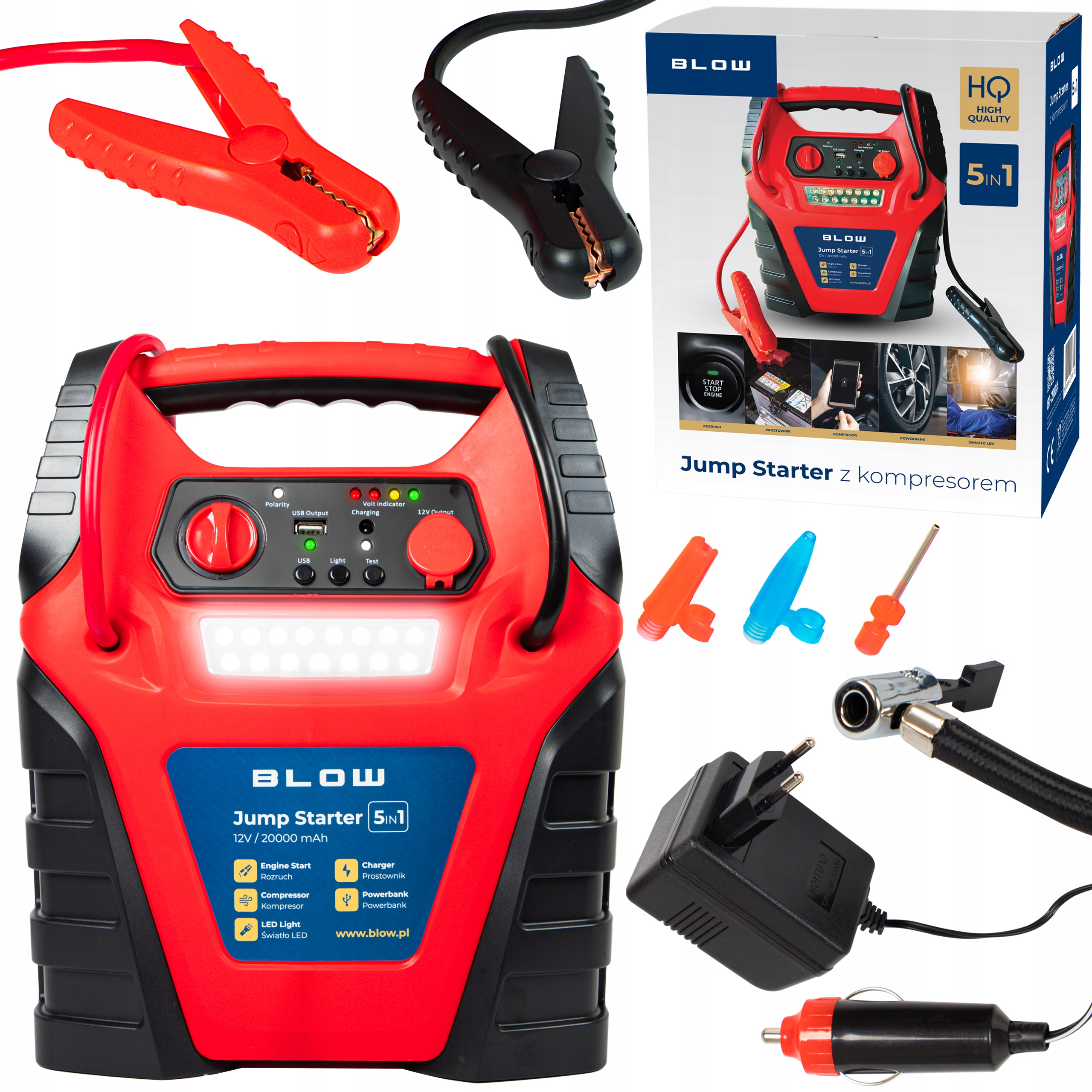 Jump Starter Booster Powerbank Pumpa Automobilový Kompresor 12V 20000Ah 5v1