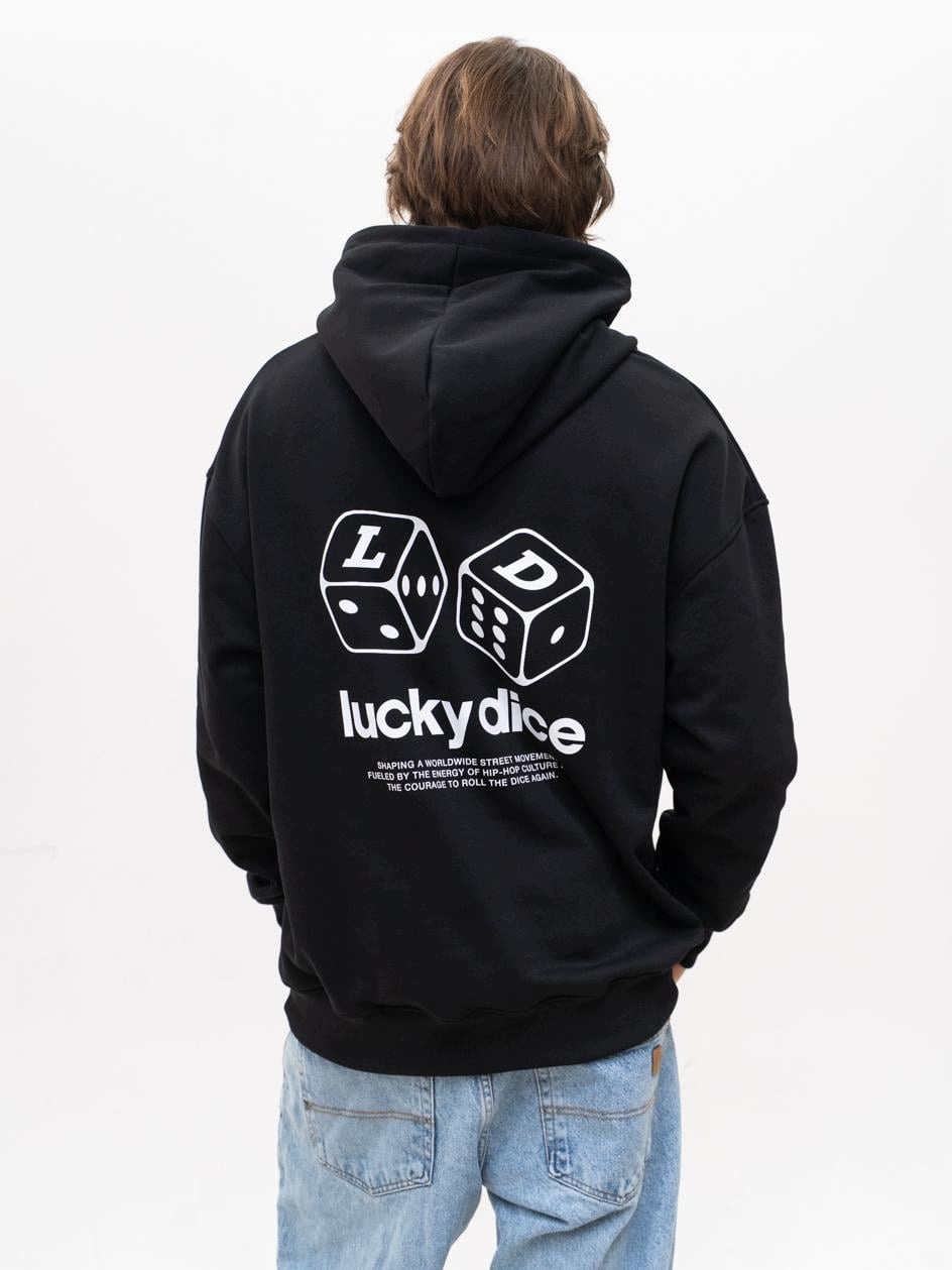 Mikina S Kapucí Oversize Černá Lucky Dice Dice In Hoodie White XL