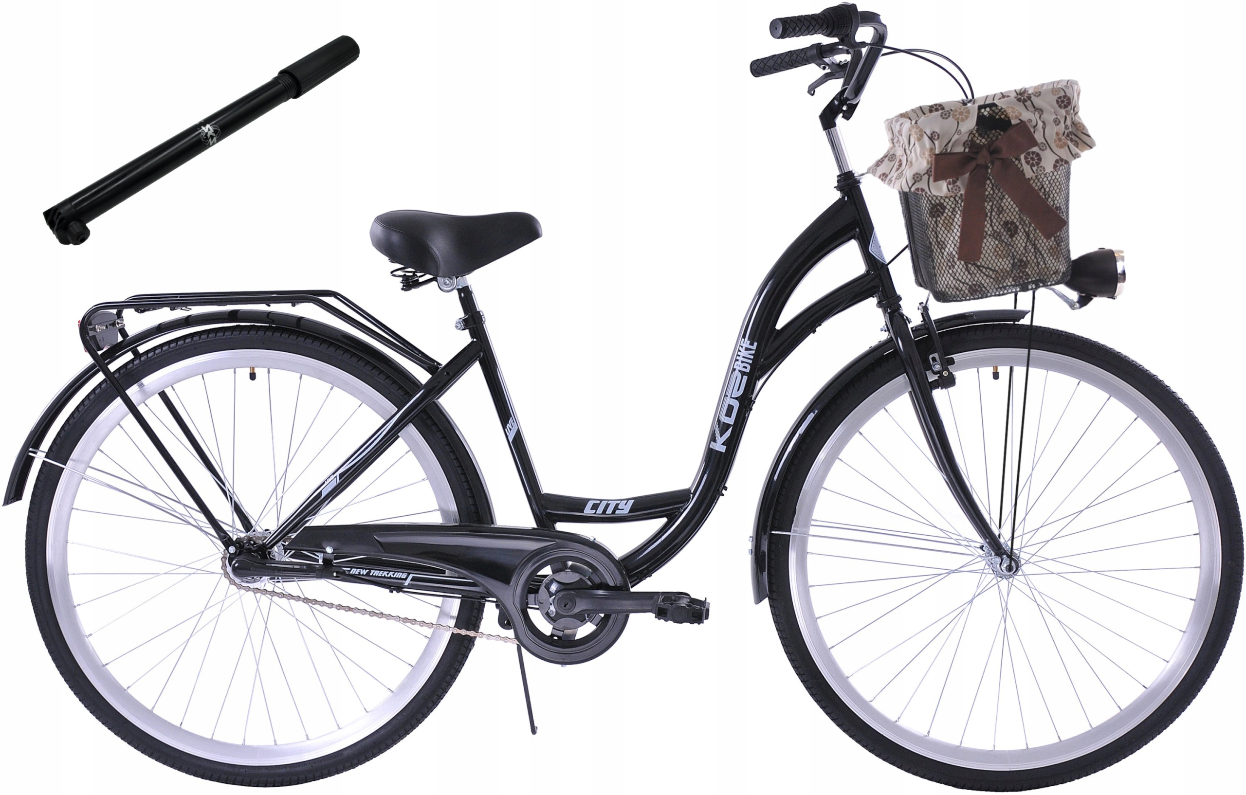 Stylowy rower miejski 28 Kozbike 3 biegi czarny kosz wkładka pompka