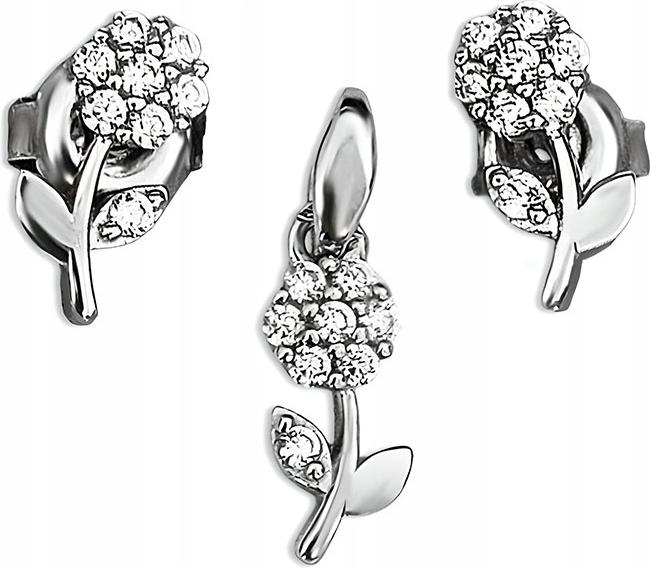 Stříbrný komplet 925 květin s bílými zirkony a zirkony, náušnice