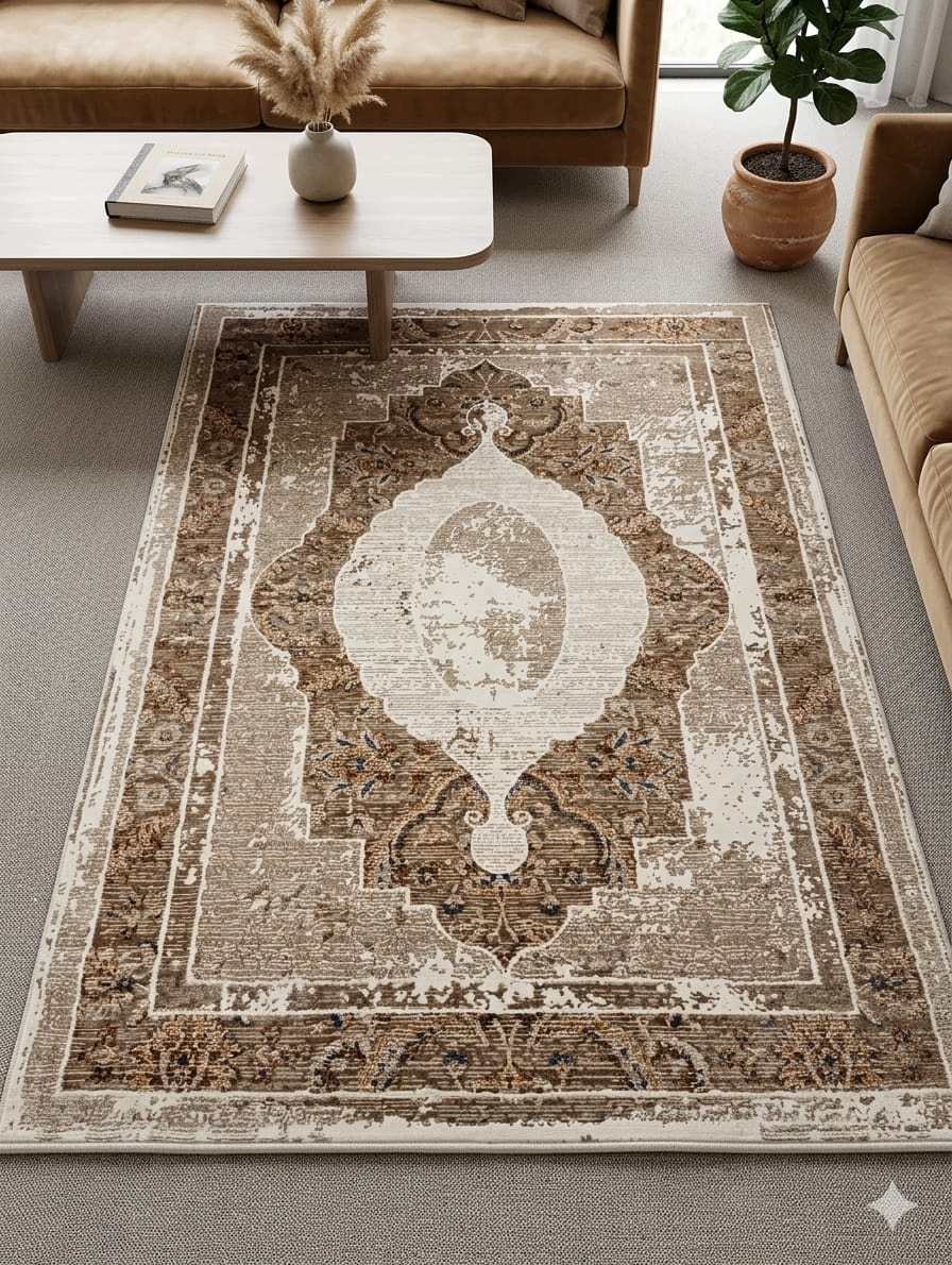 Vintage koberec 160x230 cm béžovo-hnedý, orientálny, mäkký