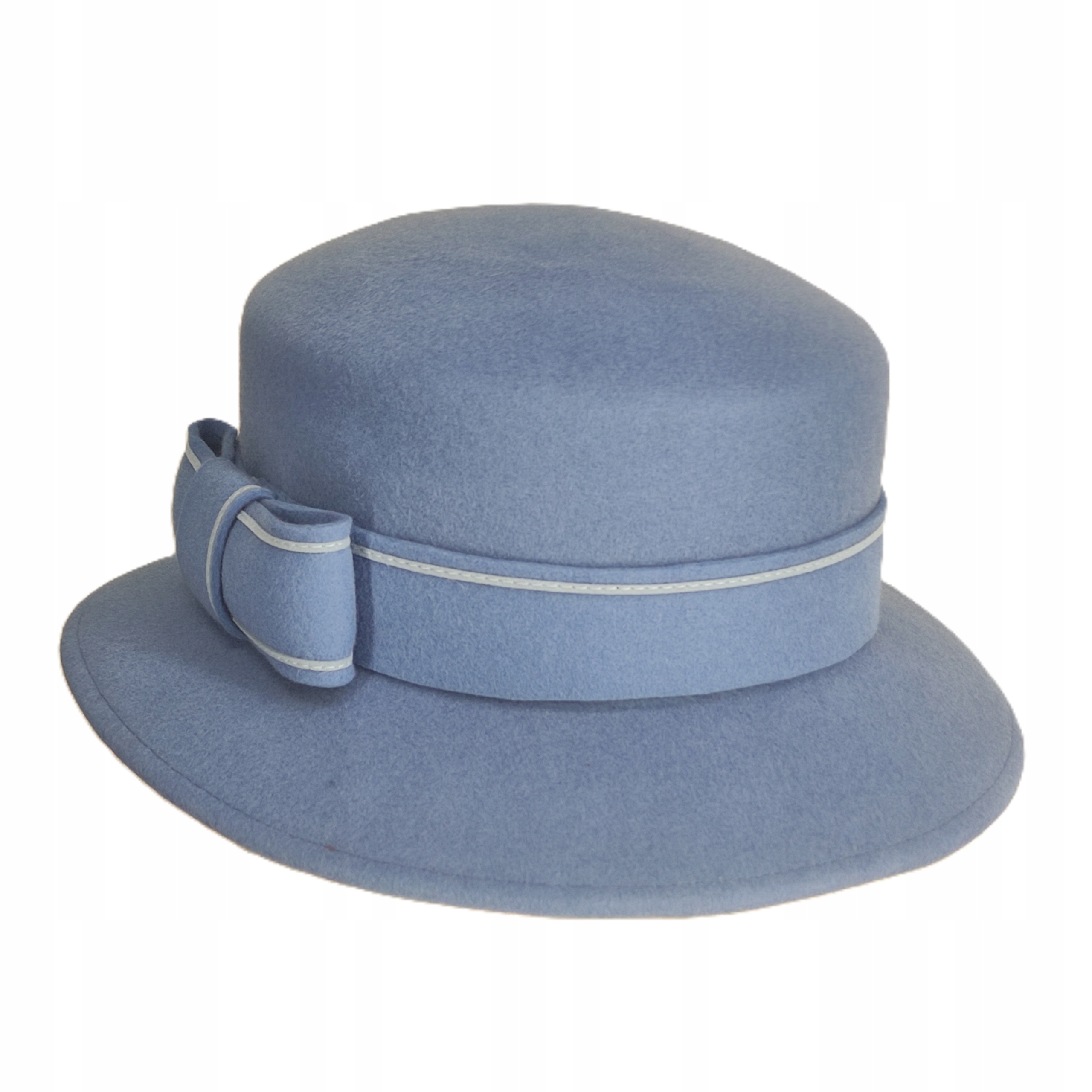 Dámský plstěný vlněný klobouk elegantní Světle Modrá plst 55/56 cm SOP3a Polský