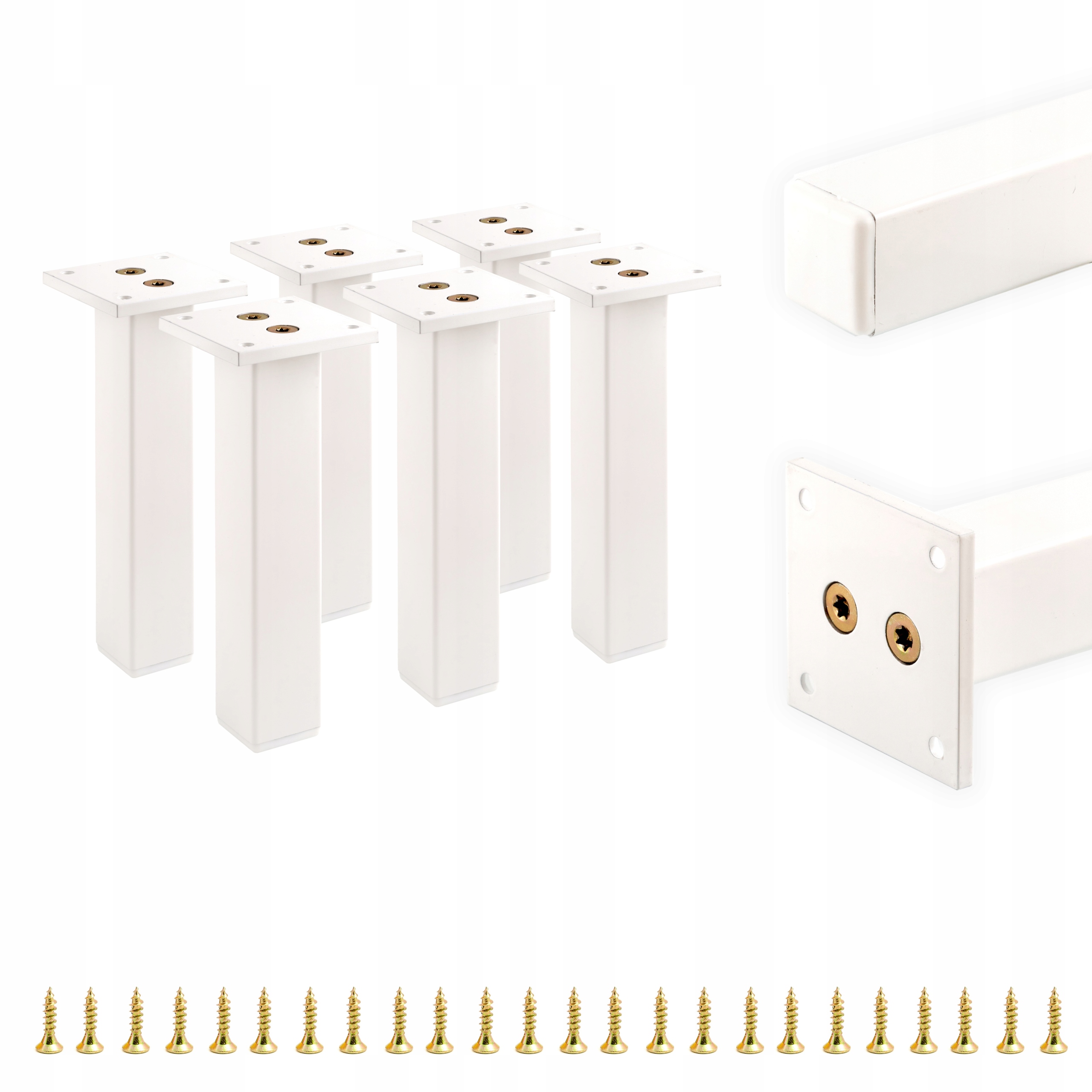 6 x Silná Kovová Noha Nábytková Noha 15 CM S Upevňovací Deskou Bílá