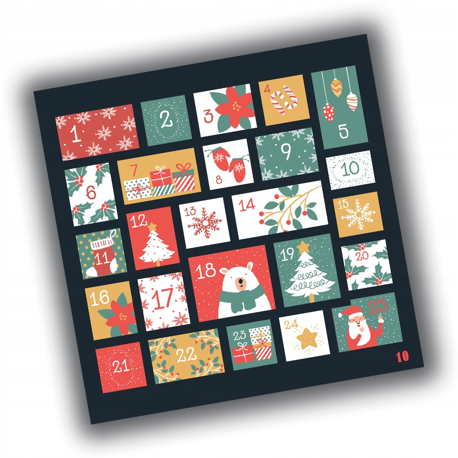 NAKLEJKI ŚWIĄTECZNE KALENDARZ ADWENTOWY 10 20x20