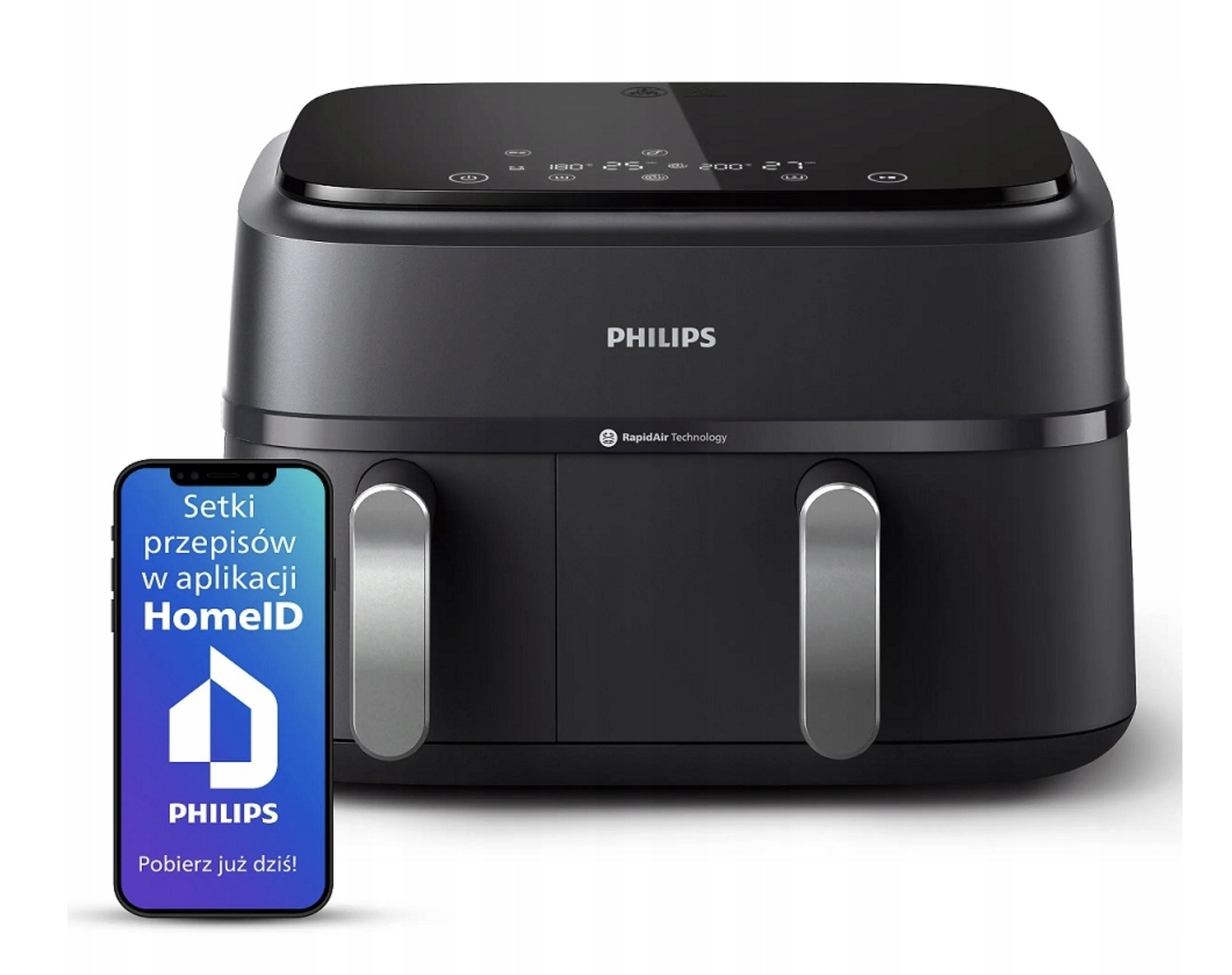 Mocna Frytkownica Beztłuszczowa Air Fryer Philips 2750W 9L Dwukomorowa XXL