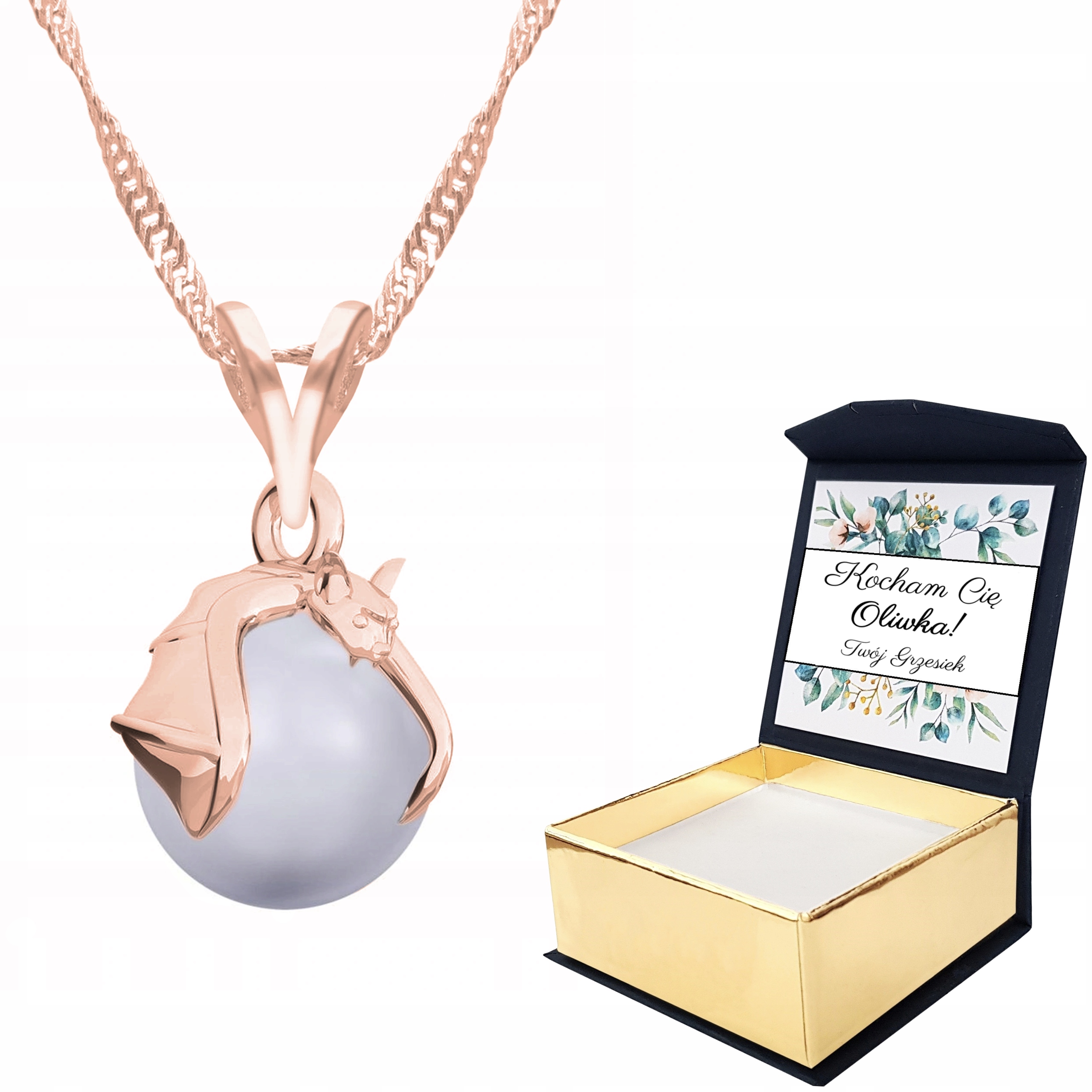 

Naszyjnik różowe złoto Nietoperz + Własny Nadruk