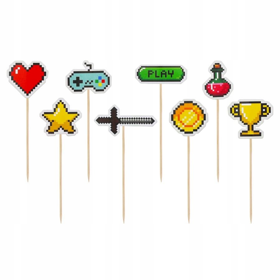 TOPPERY PIKERY MINECRAFT na tort ciasto Pixel Steve 8szt gamingowe urodziny