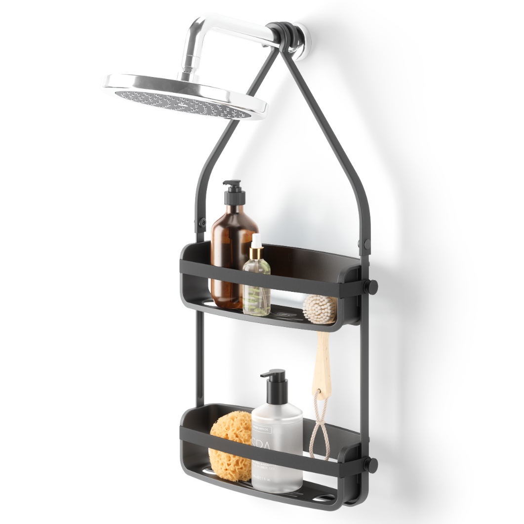 Závěsná police, organizér pod sprchu na kosmetiku do koupelny černý Flex