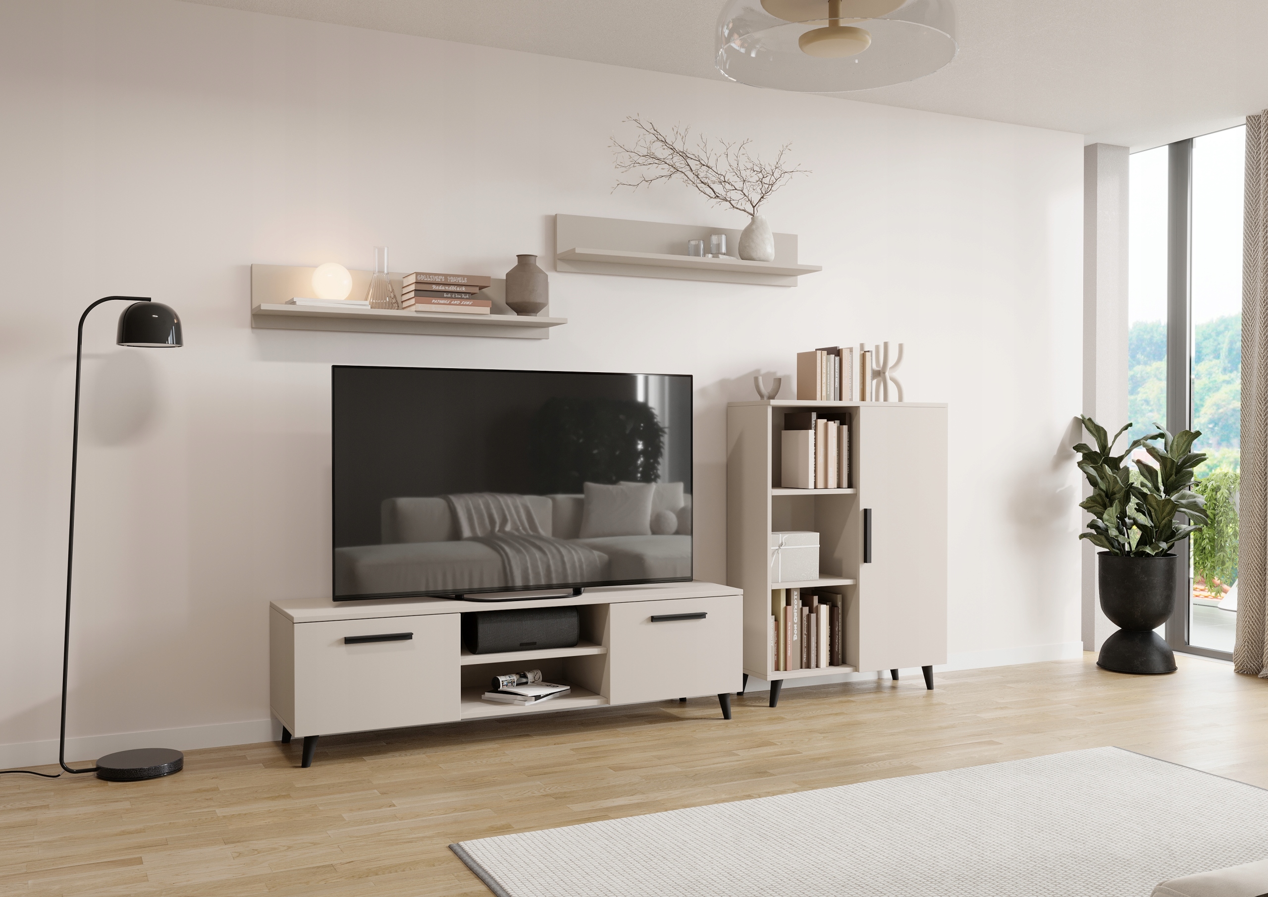 Obývacia Stena nábytku Oslo kašmír čierna Salon škandinávsky štýl