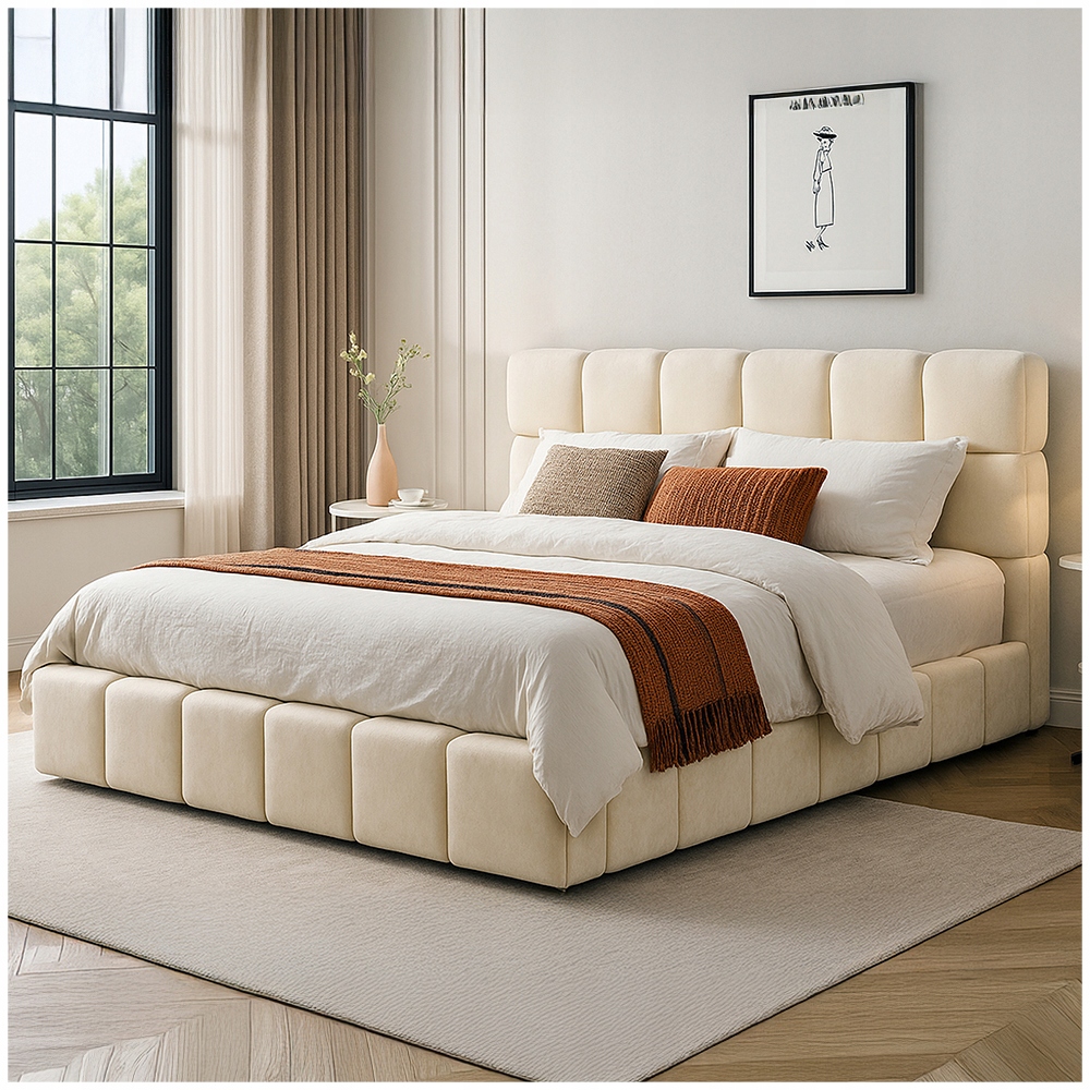 Postel 160x200 Dvoulůžková Krémová Velurová Čalouněná Do Ložnice Murcja