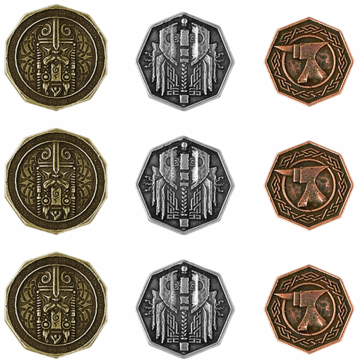 ZESTAW 9 KRASNOLUDZKICH METALOWYCH MONET LARP RPG